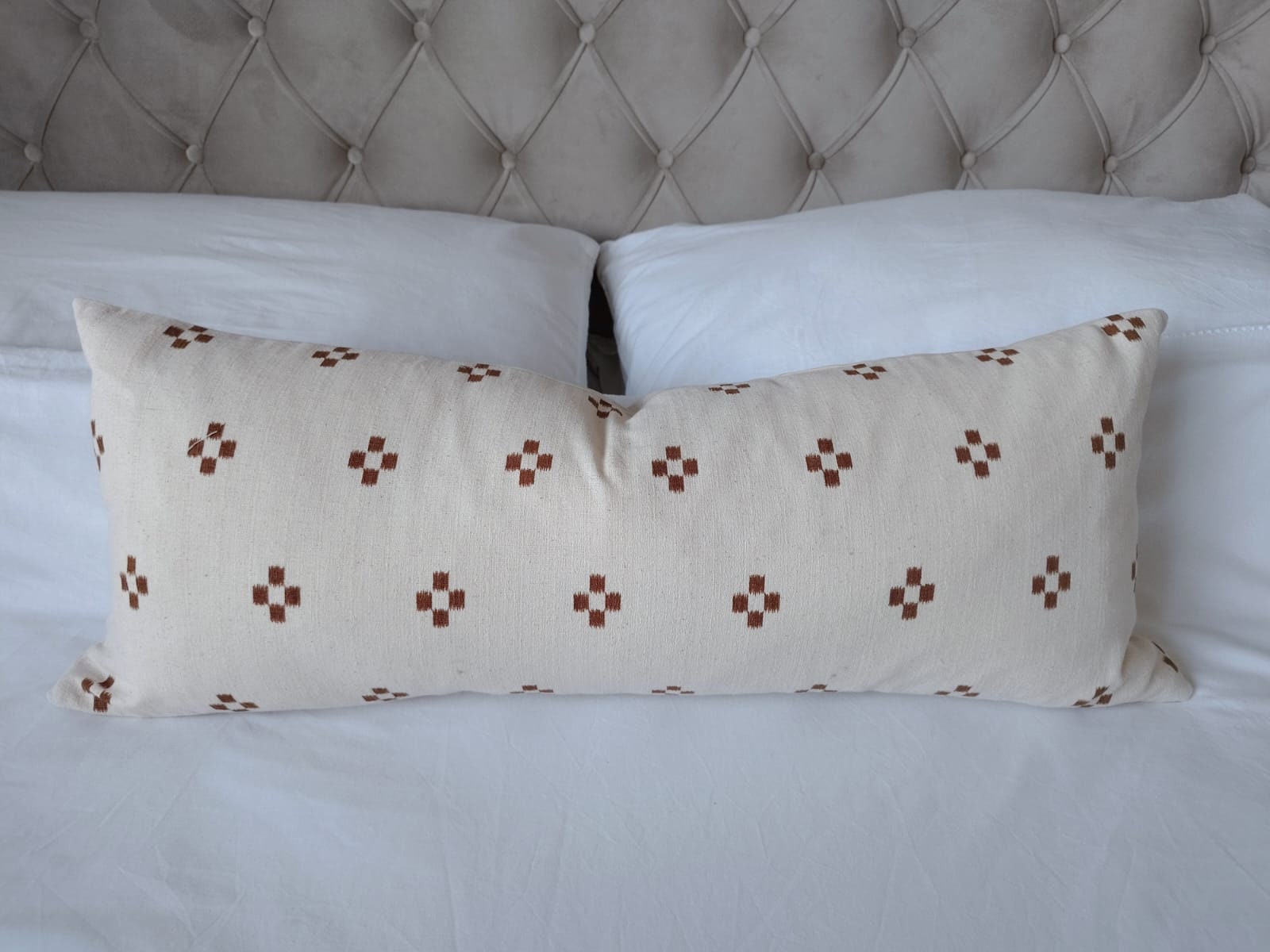 Extra long rust bolster cushion cover: organic cotton envelope style reverse