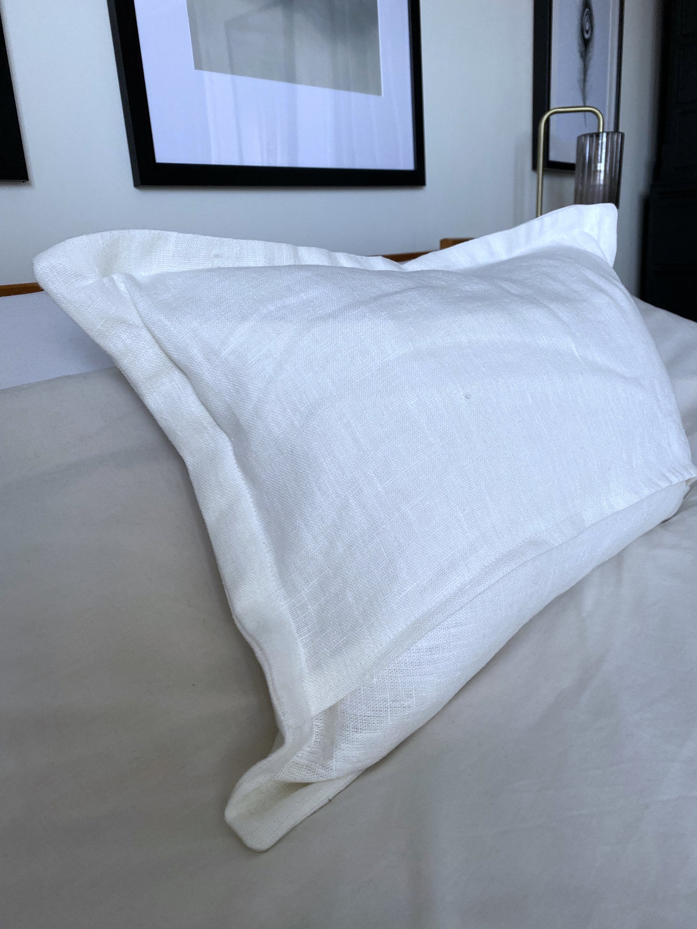 Off white linen pillow cover, bolster cushion cover, oxford edging linen cushion, french vintage linen, extra large cushion covers