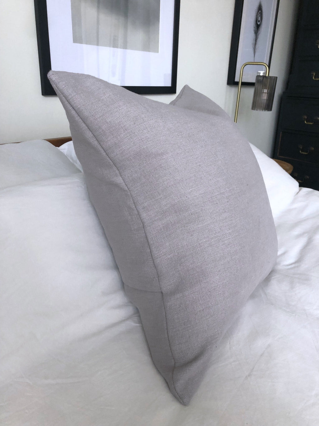 Grey French Linen Pillow Cover, Minimalist Throw Cushion with envelope reverse
