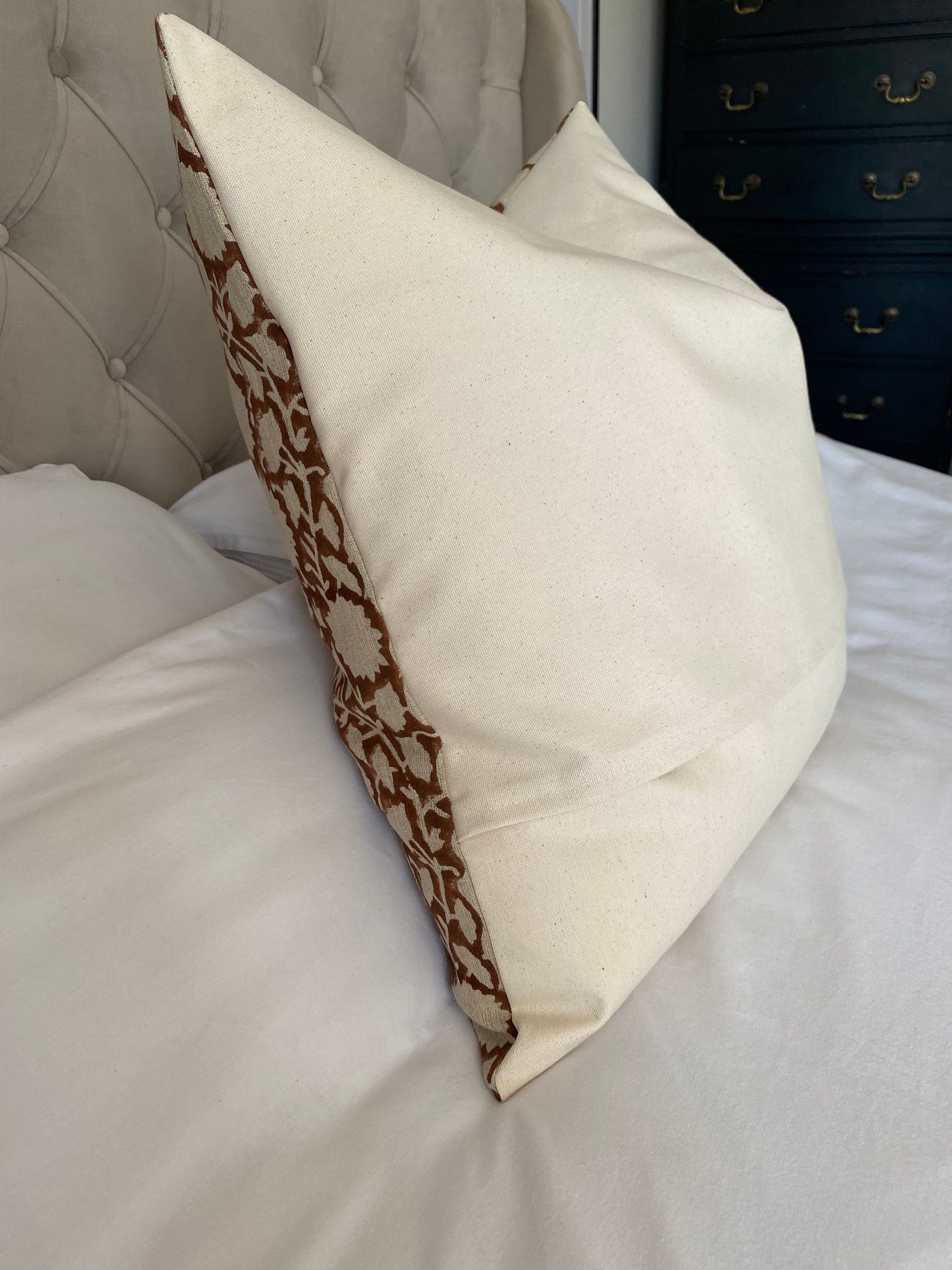 Brown block print pillow cover, neutral home decor, enveloper everse of organic cotton