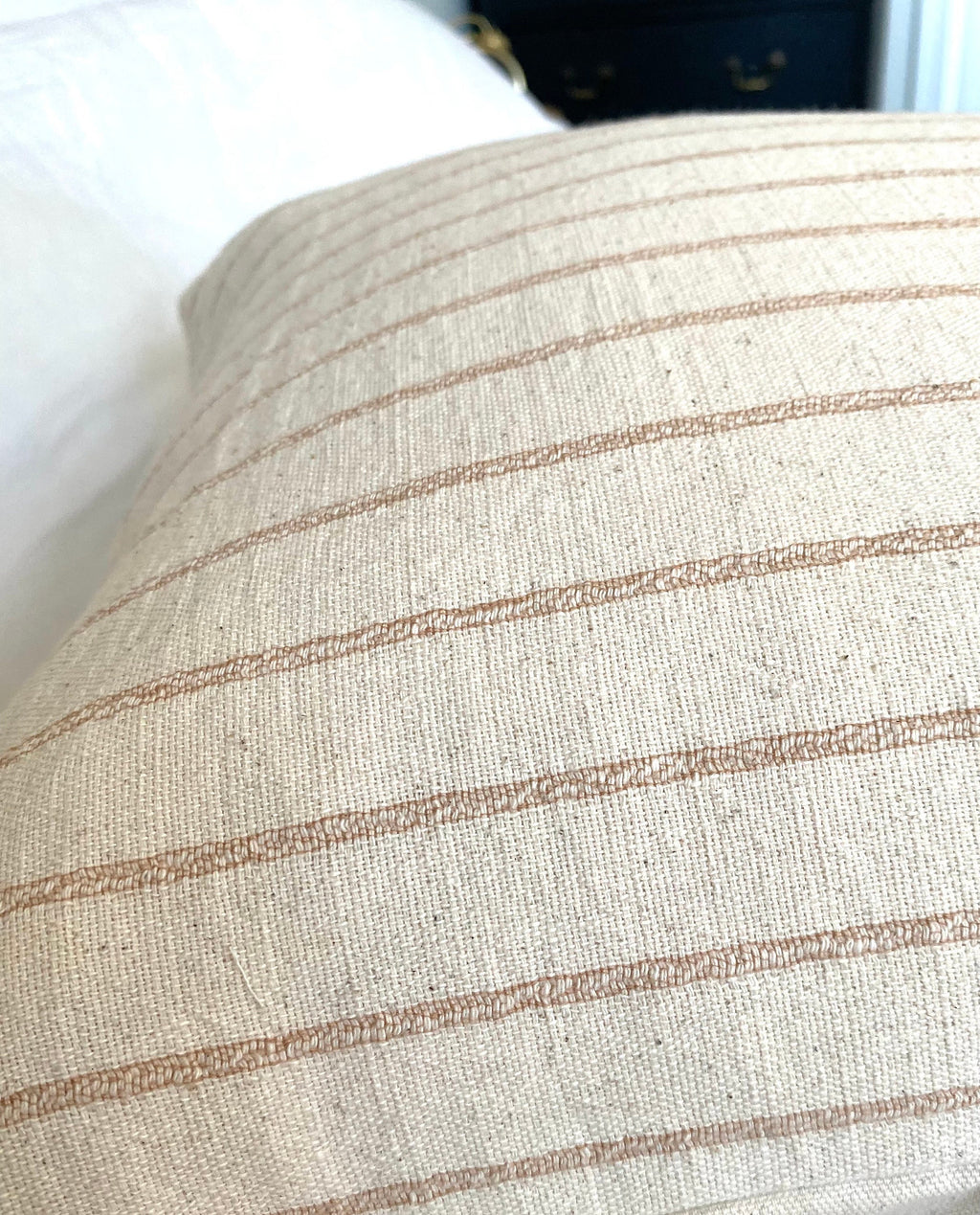 Beige Striped Pillow Cover, Farmhouse Woven Cotton Cushion