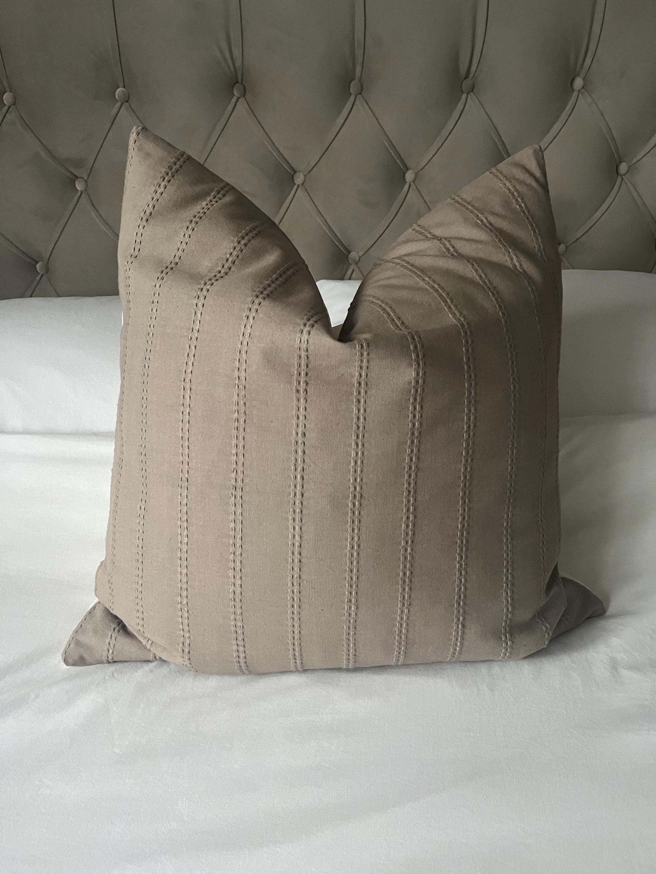 Dark beige striped pillow cover, mocha brown throw cushions, taupe cushion covers