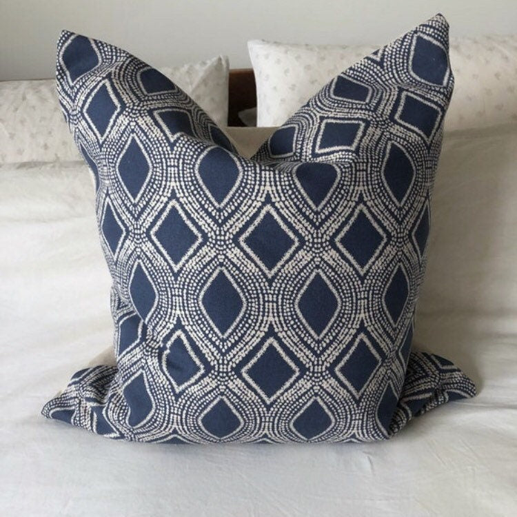 Navy Art Deco Pillow Cover, Geo Print Decorative Throw Pillow