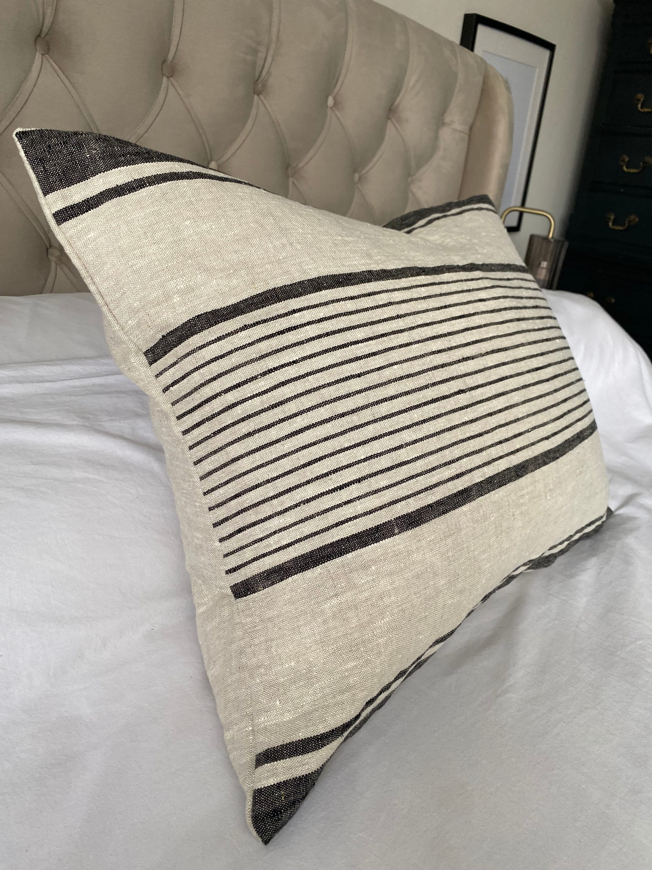 Stripe bolster pillow cover, extra large lumbar throw cover, boho home decor, neutral woven cotton cushion,