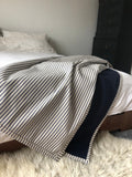 Navy Blue Ticking Stripe Throw Blanket – coastal home decor