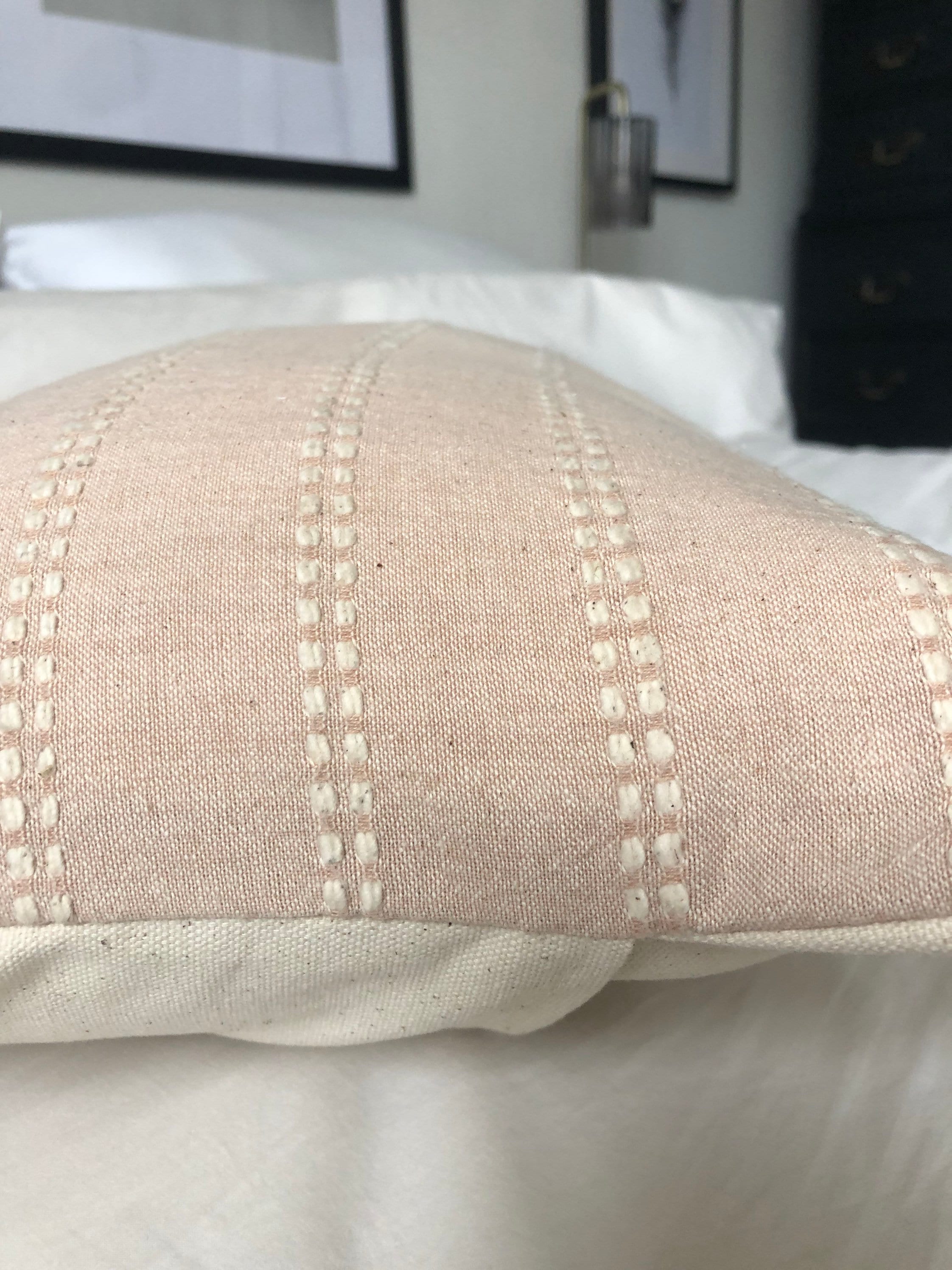 Blush Pink Bolster Pillow Cover, Neutral Stripe Organic Cotton Lumbar Cushion