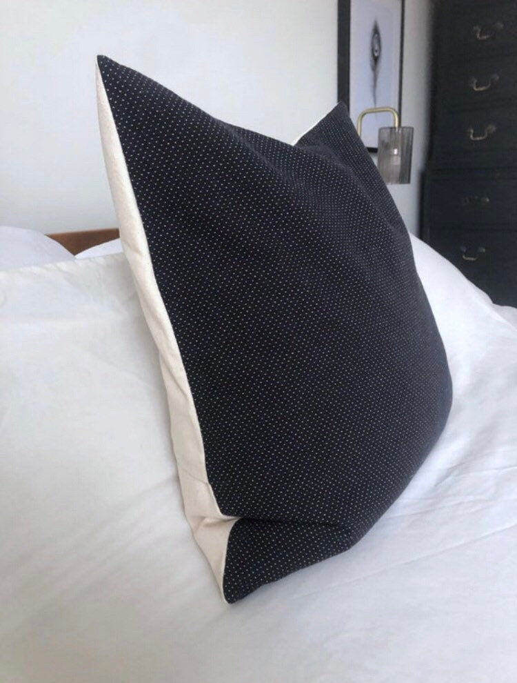 Handwoven Navy Blue Pillow Cover: Polka Dot Scatter Cushion