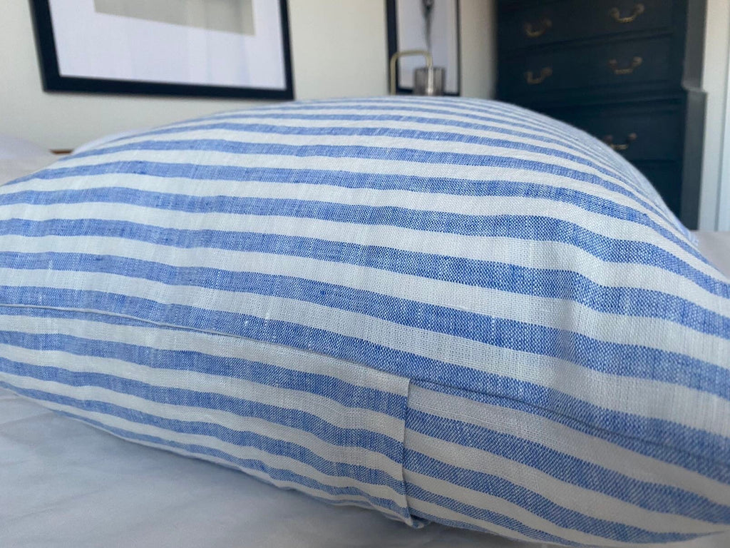 Striped blue throw pillow cover, stripe ticking linen cushion, french ticking throw