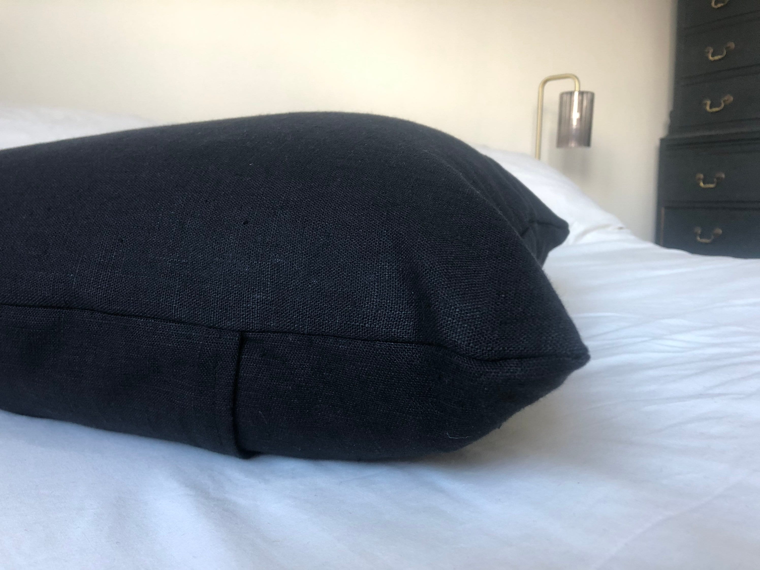 Black French Linen Pillow Cover, Minimalist Cushion, Dark Home Decor