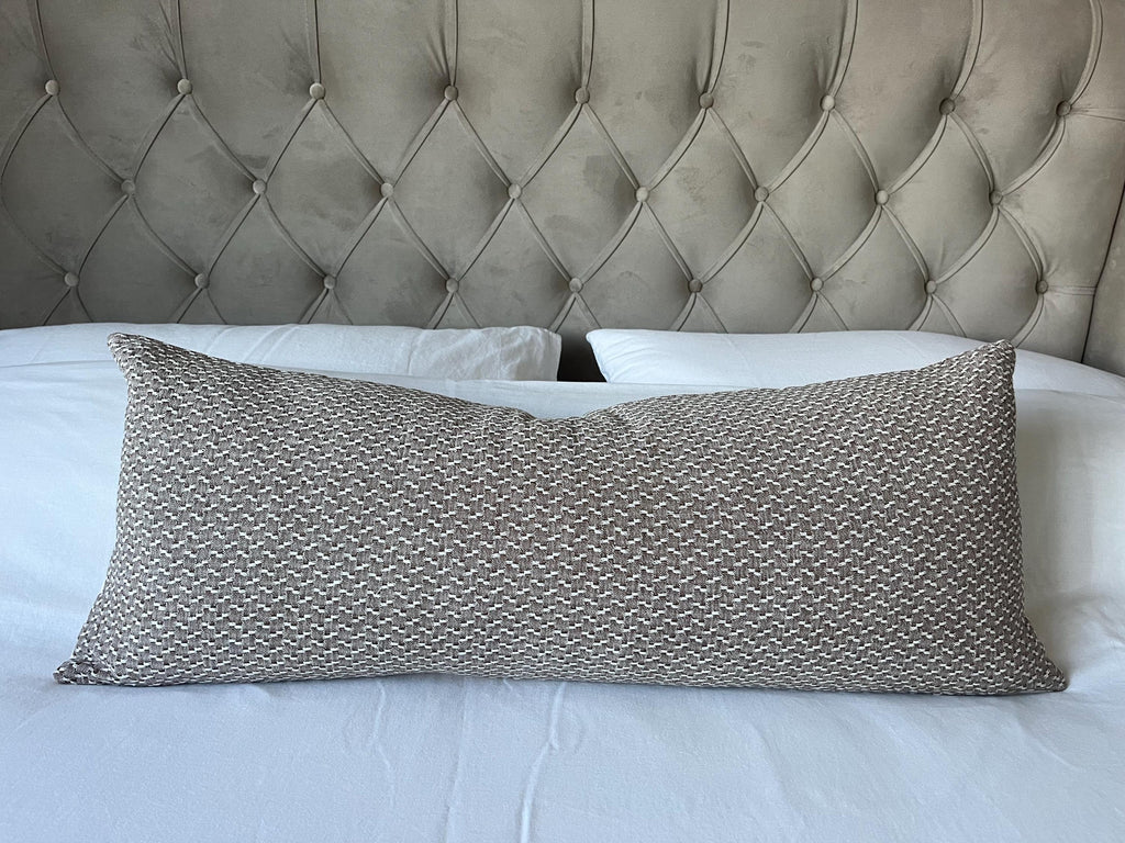 Handwoven Bolster Pillow Cover: Taupe Brown Hmong Cushion