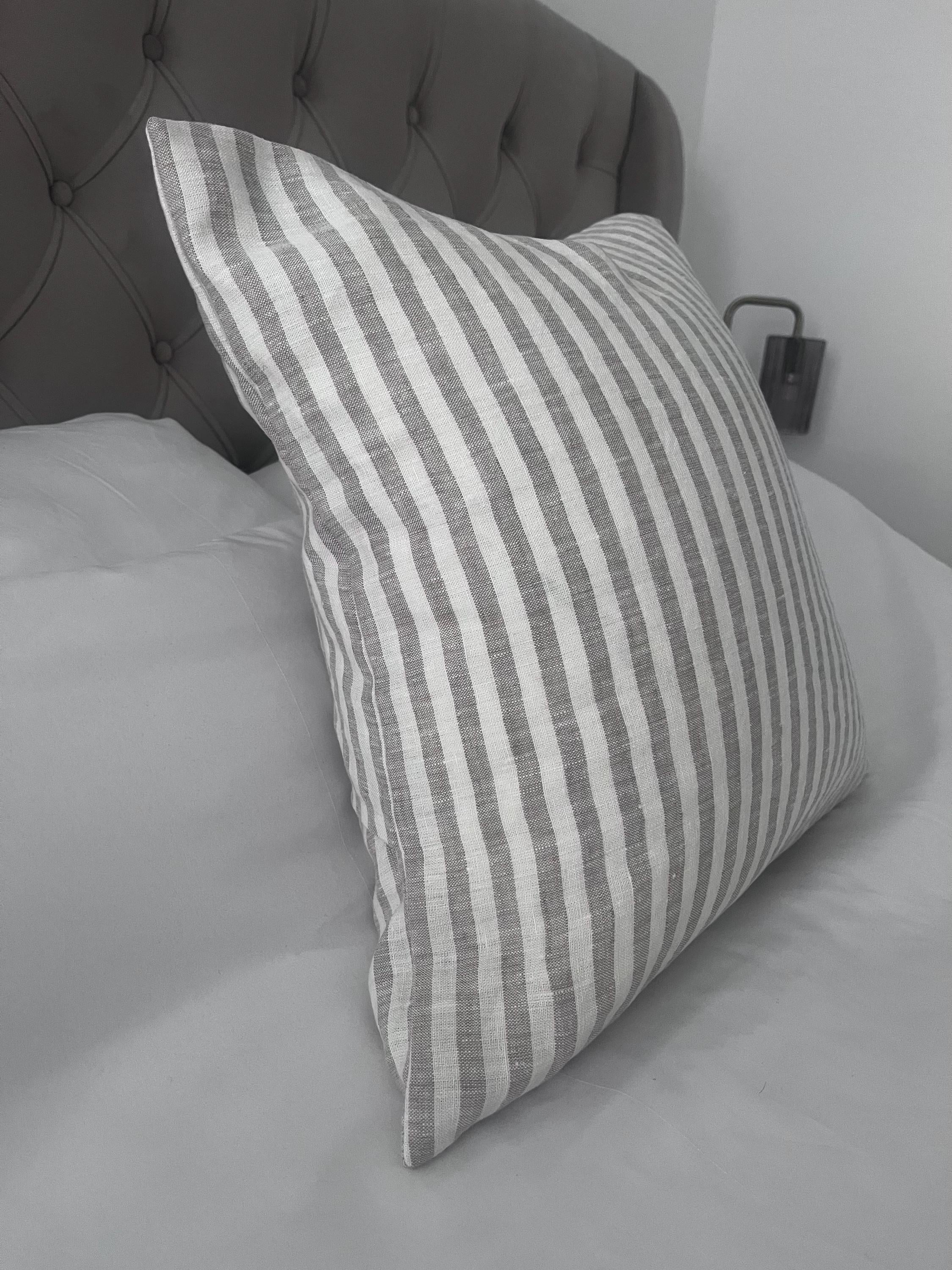Striped Linen Cushion Cover: beige French Ticking Pillow