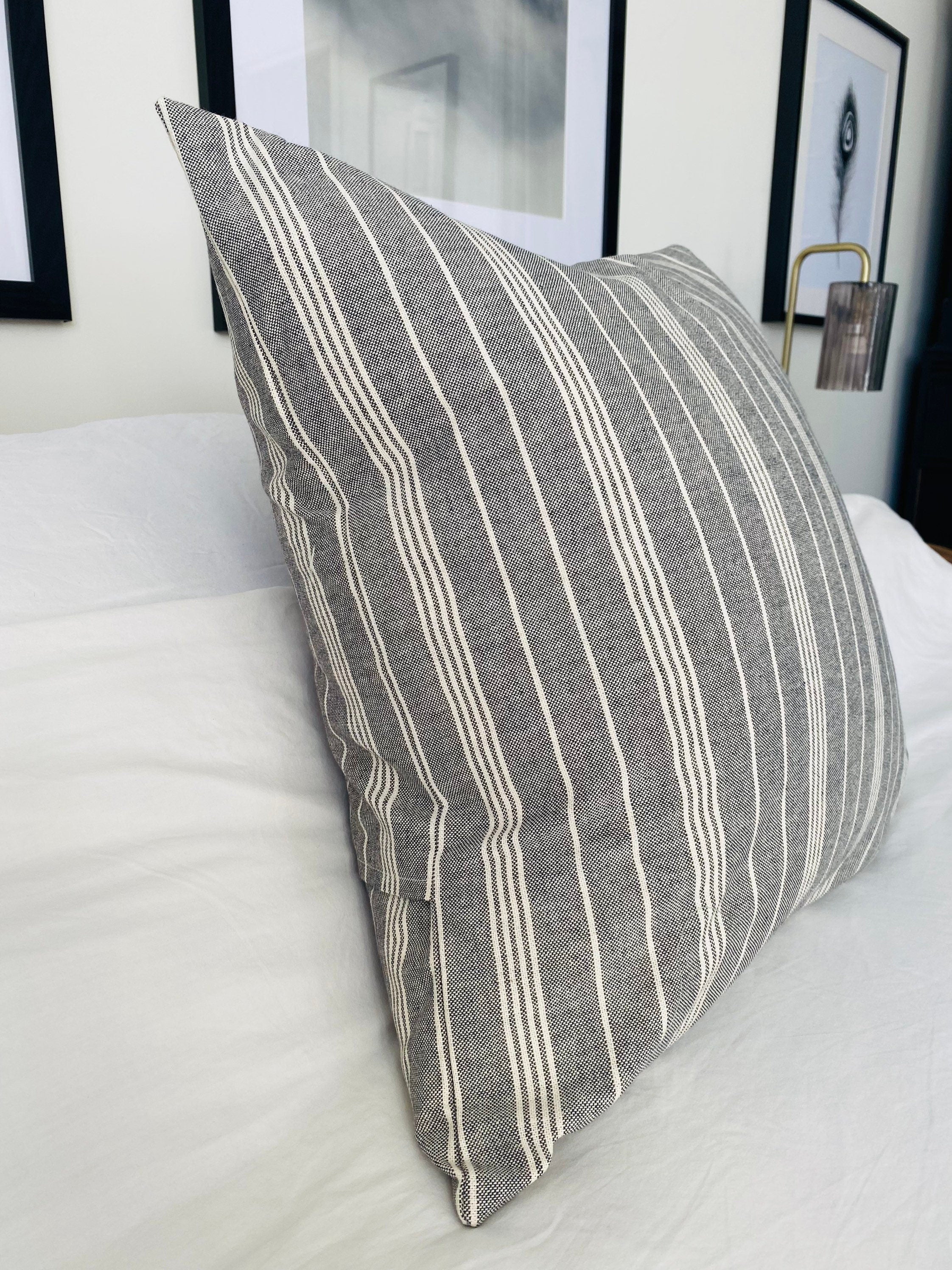 French Vintage Ticking Stripe Cushion Cover: Farmhouse Throw Pillow