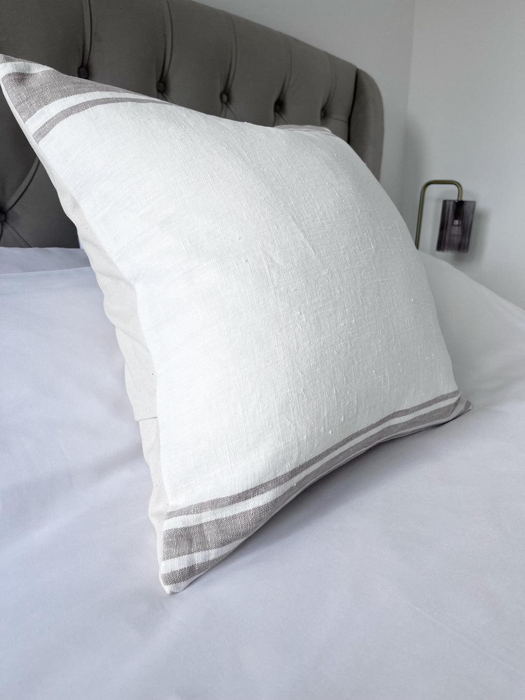 Stripe linen pillow covers, beige linen bedding, Taupe and white linen cushion, european linen bedding, farmhouse decor,