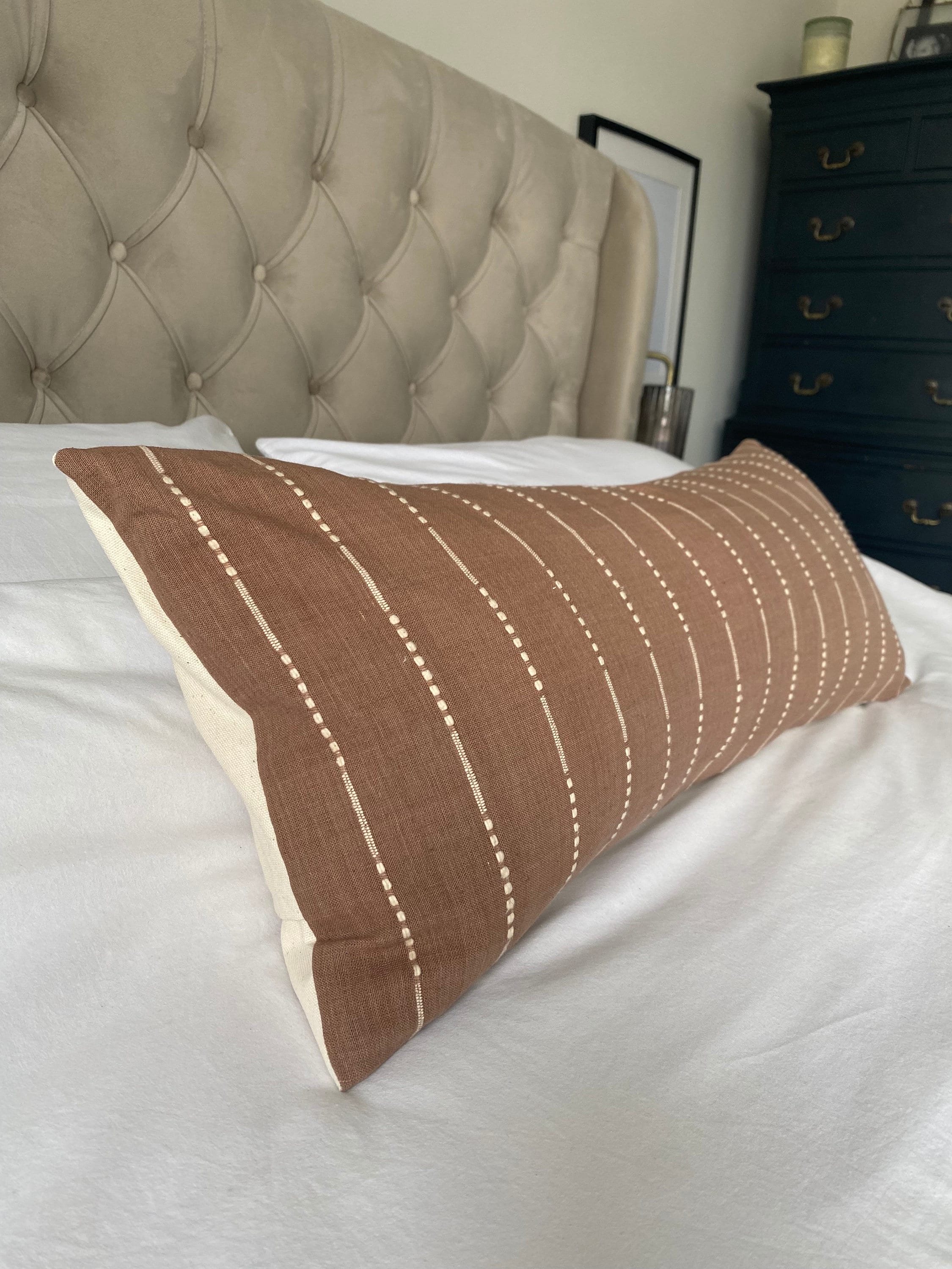 Tan brown bolster cushion cover, light brown long lumbar pillow cover