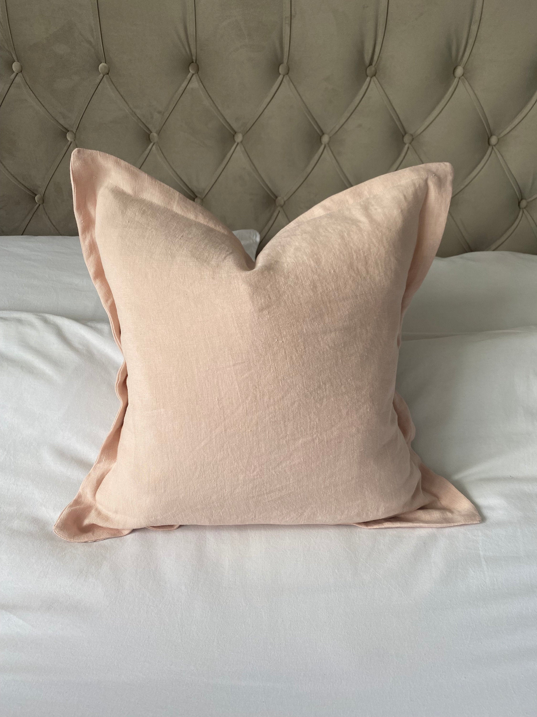 Blush Pink Linen Pillow Cover: Vintage French Farmhouse peach Cushion