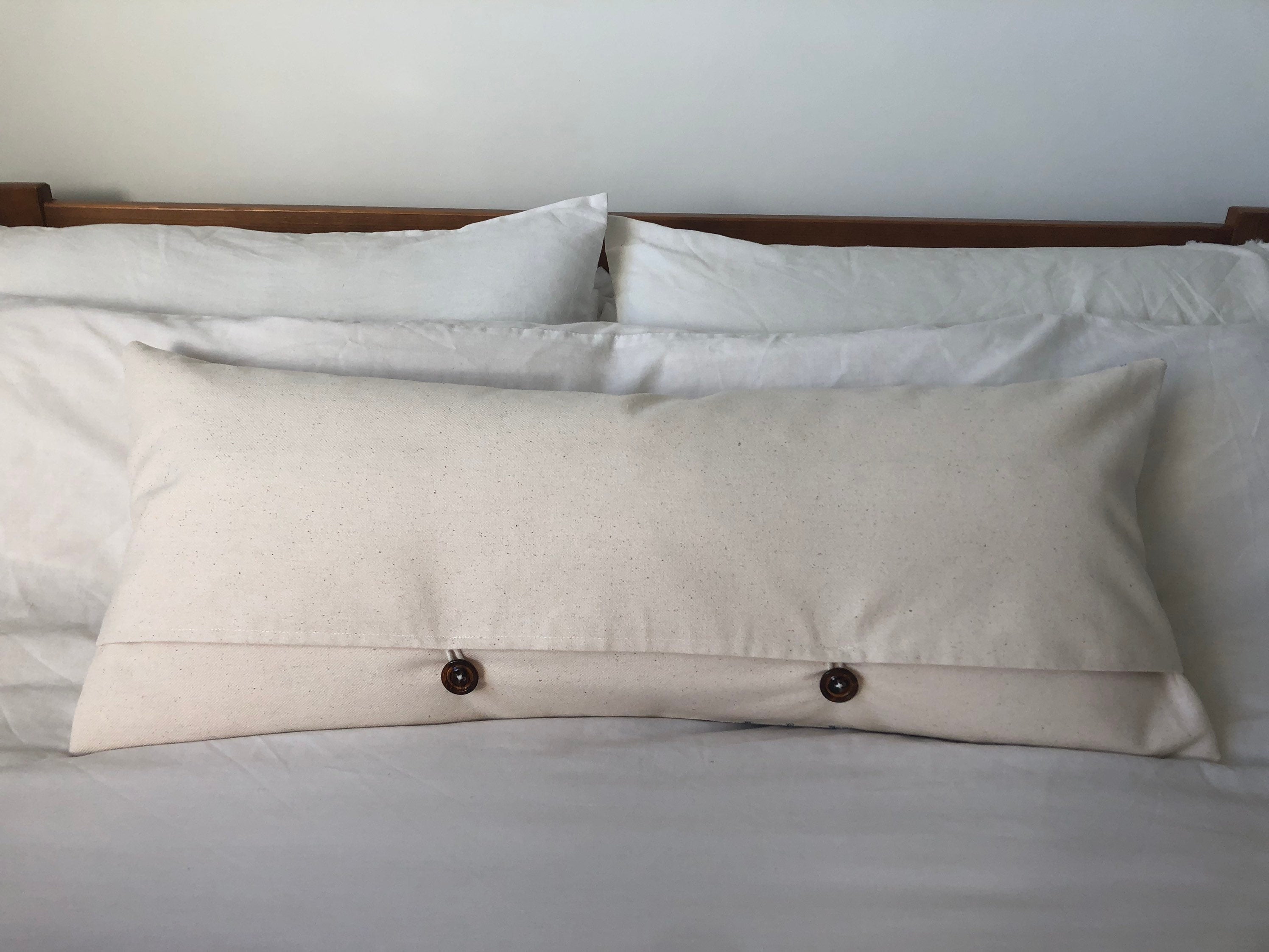 Neutral Stripe Bolster Pillow Cover, Dark Blue Bench Cushion