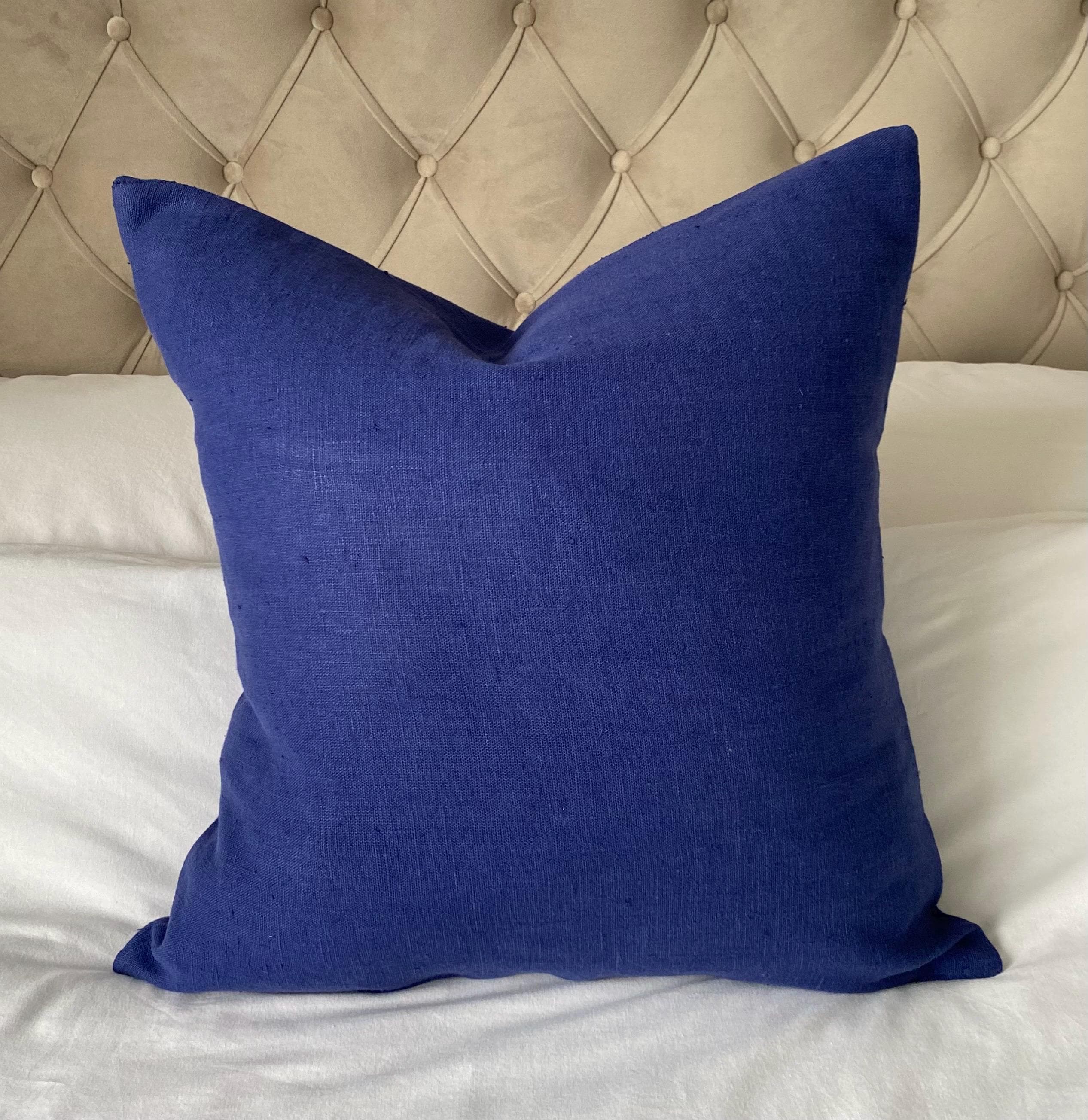 Royal Blue Linen Throw Pillow Cover, luxuary linen cushion covers with an envelope reverse