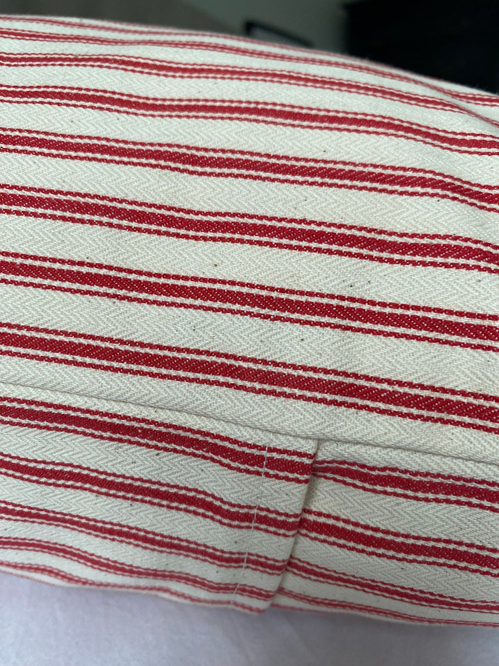 Red Ticking Stripe Cushion Cover – Envelope Back Cotton Pillow Case | Farmhouse & Rustic Decor