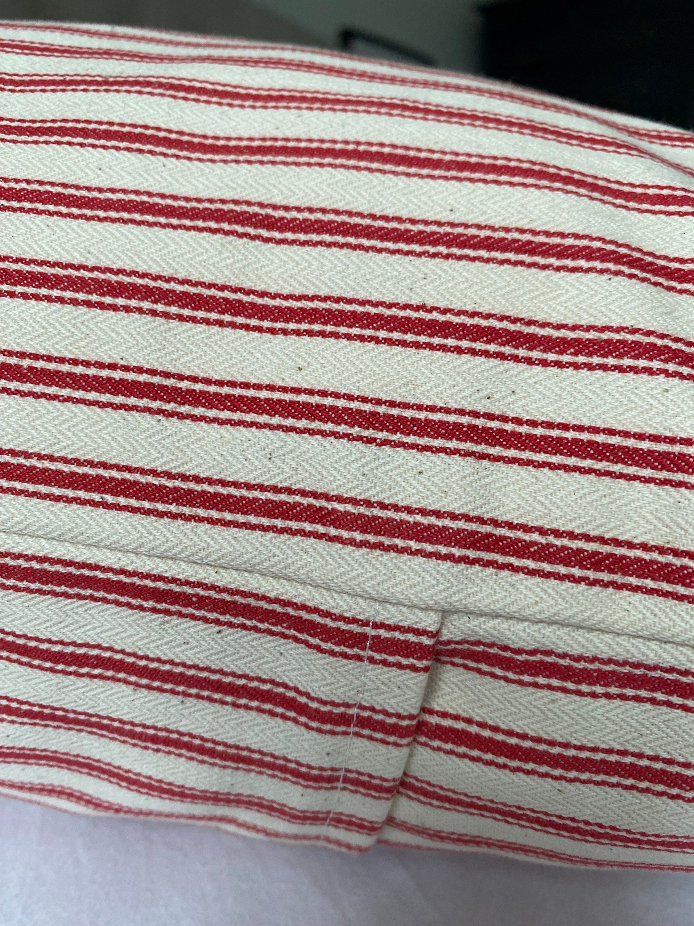 Red Ticking Stripe Cushion Cover – Envelope Back Cotton Pillow Case | Farmhouse & Rustic Decor