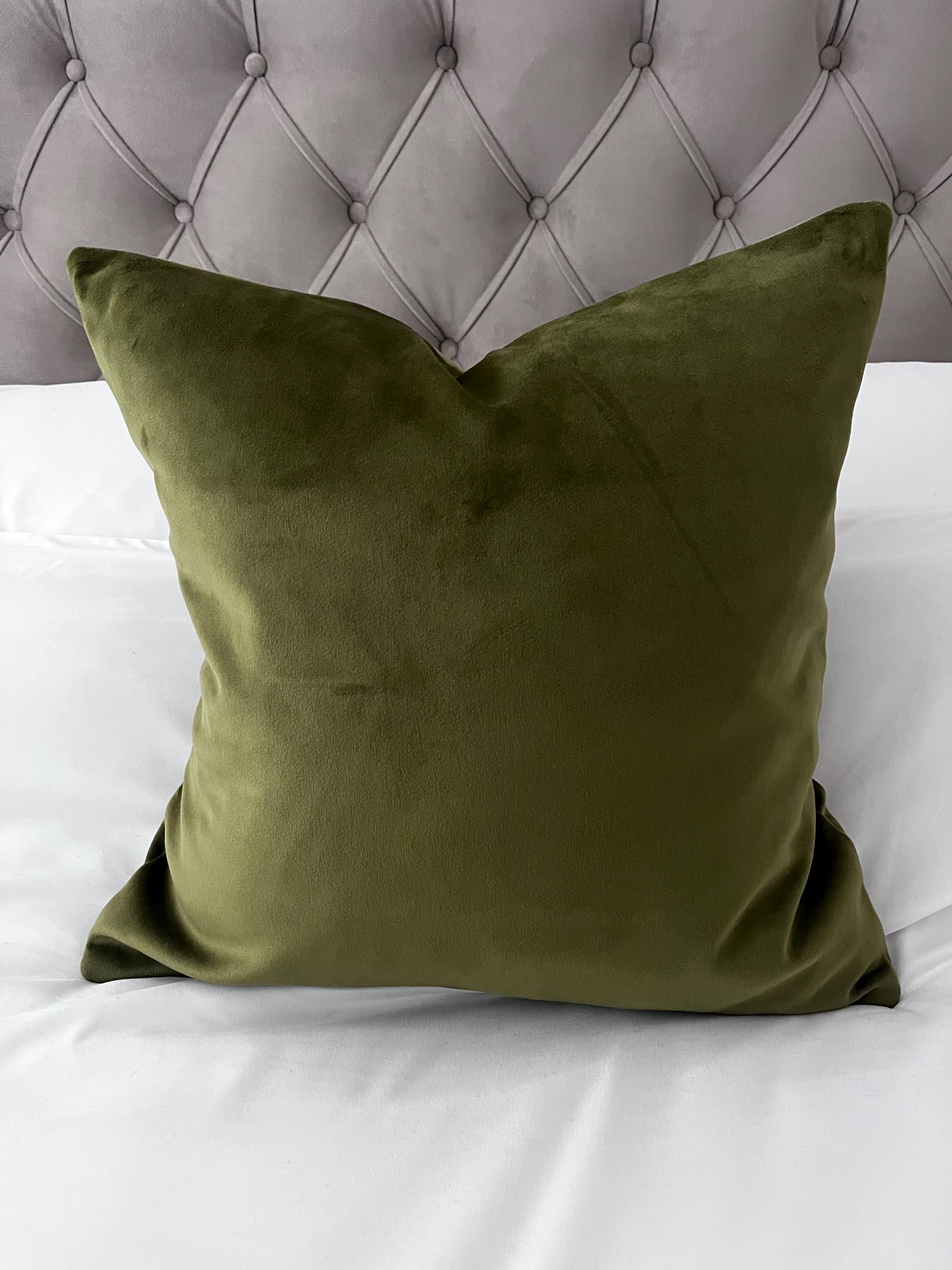 Olive Green Velvet Cushion Cover: Handmade Envelope Pillow