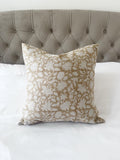 Beige floral block print pillow cover, patterned neutral cushion cover, light brown throw cushion
