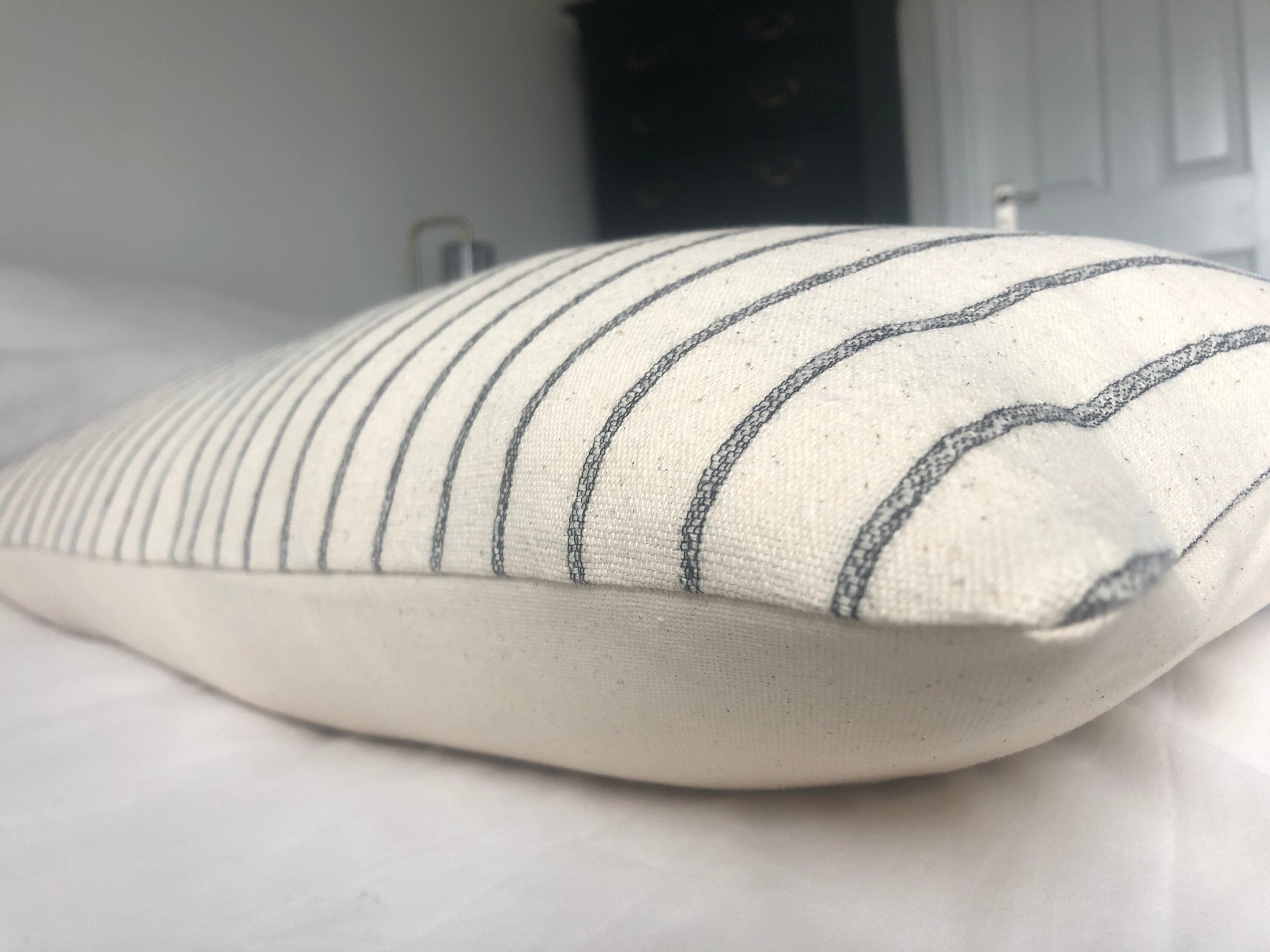 long neutral striped handwoven bolster pillow covers, beige lumbar pillow