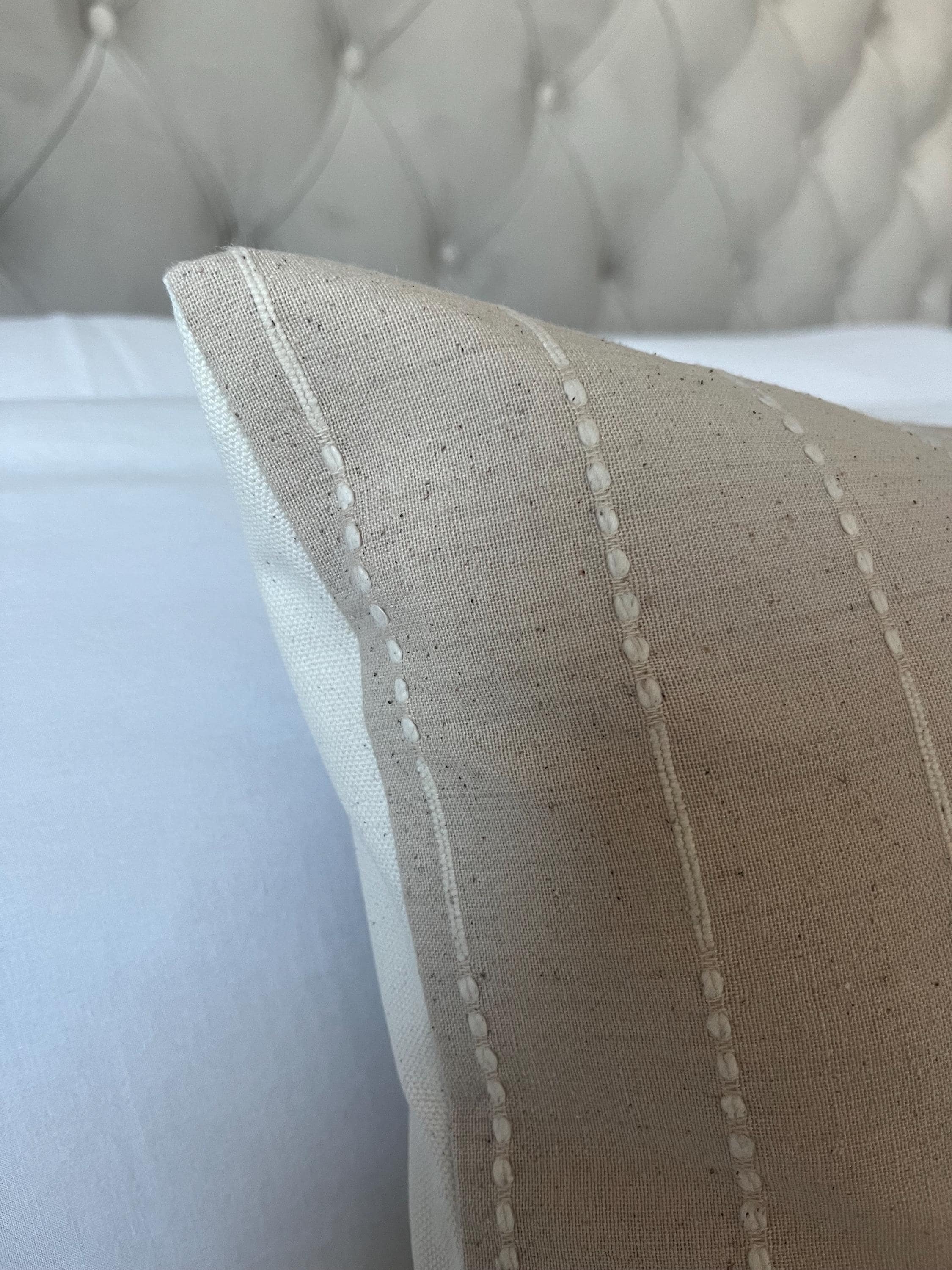 Neutral Stripe Bolster Pillow Cover: Earth Tones Hmong Cushion, sand beige throws