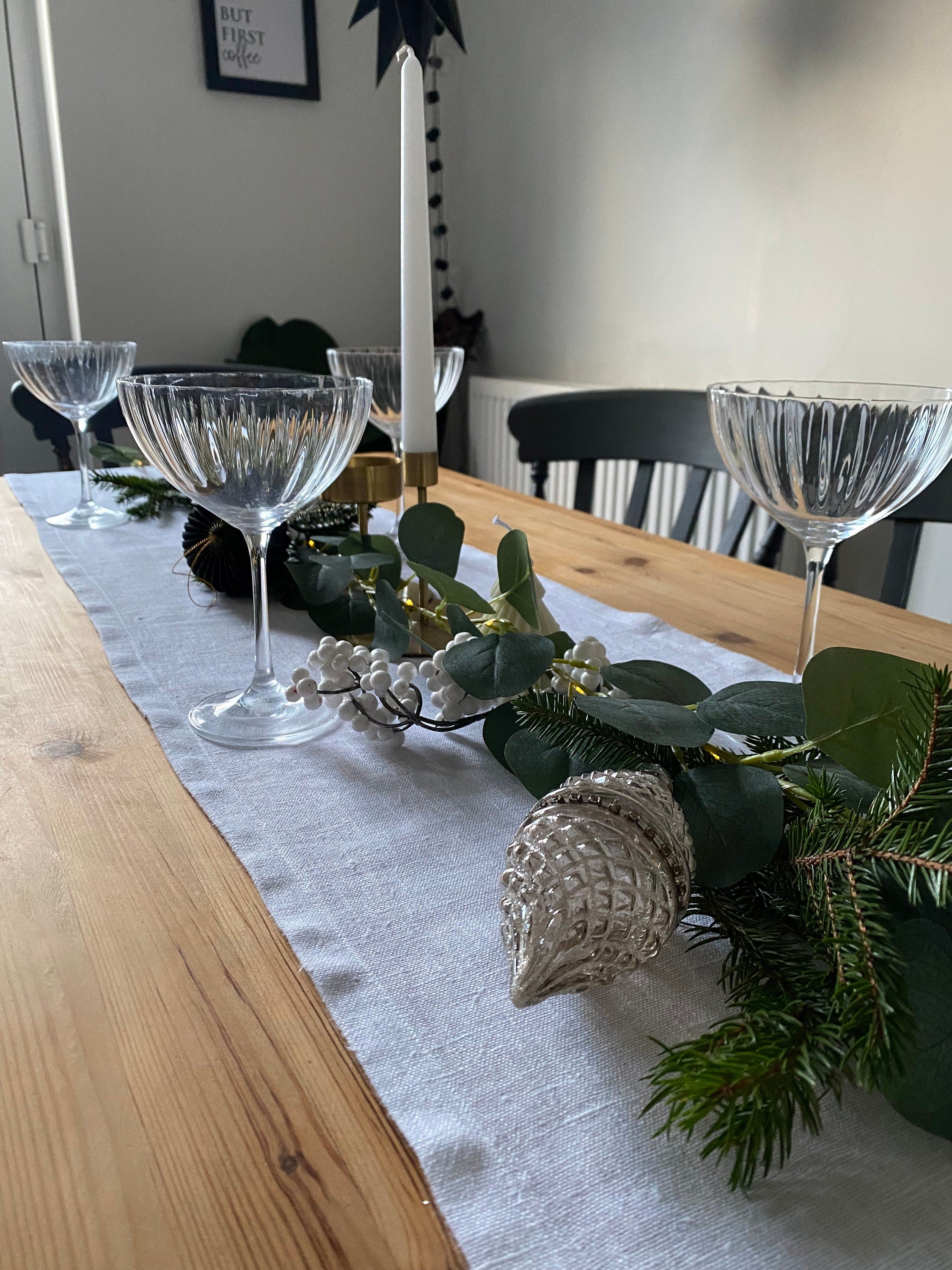 Handmade White Linen Table Runner: Scandinavian Nordic Decor, table linen