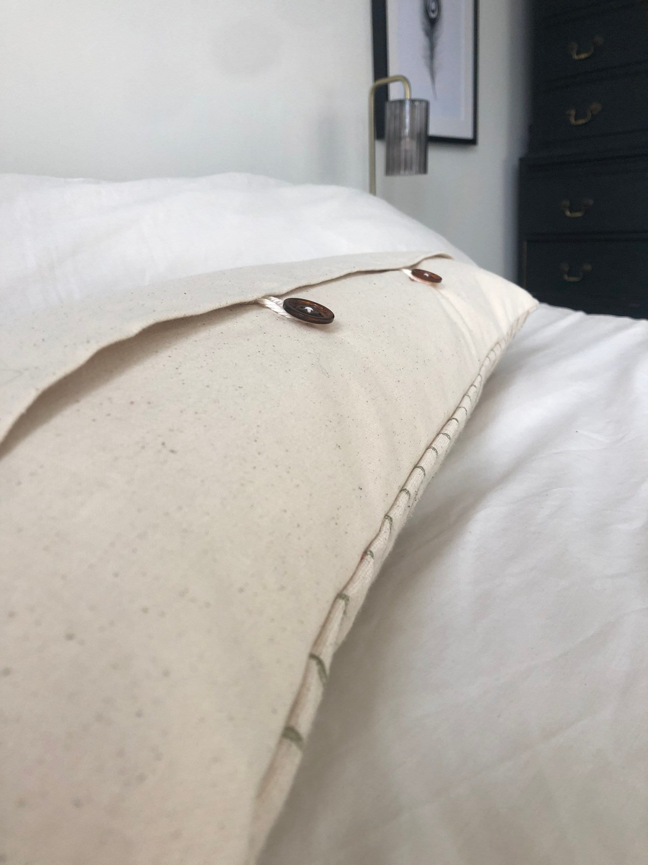long bolster cushion cover in sage green stripe handwoven fabric