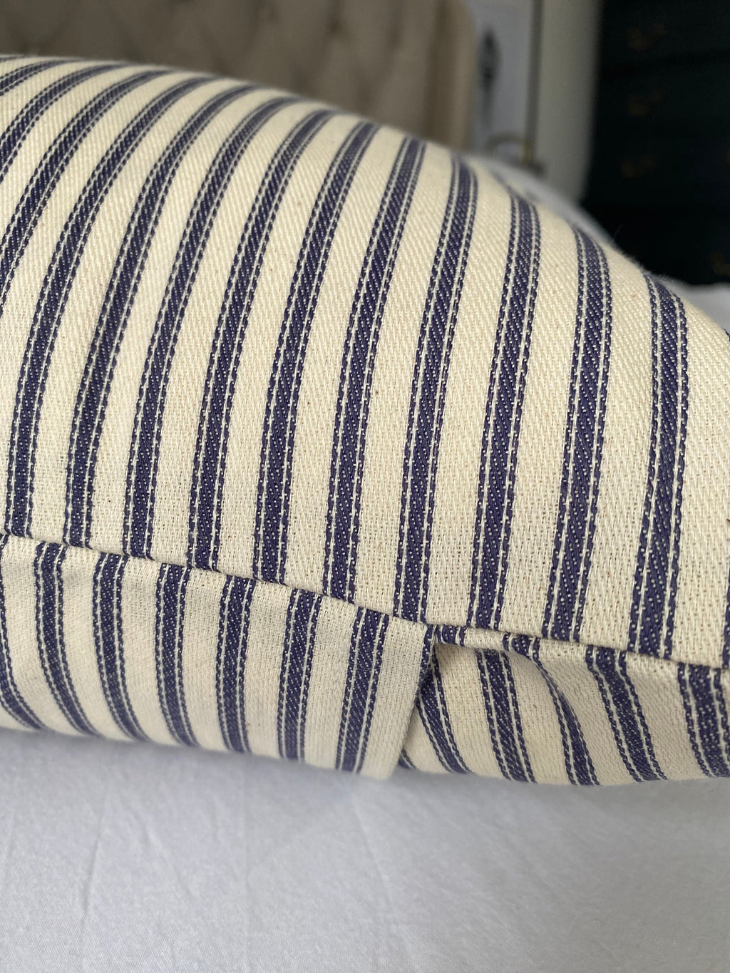 Blue Stripe Ticking Pillow Cover: Coastal Nautical Decor