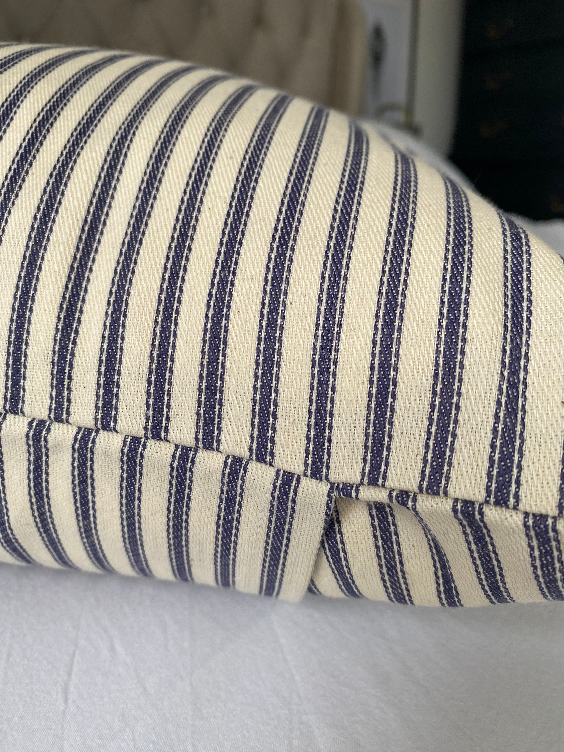 Blue Stripe Ticking Pillow Cover: Coastal Nautical Decor