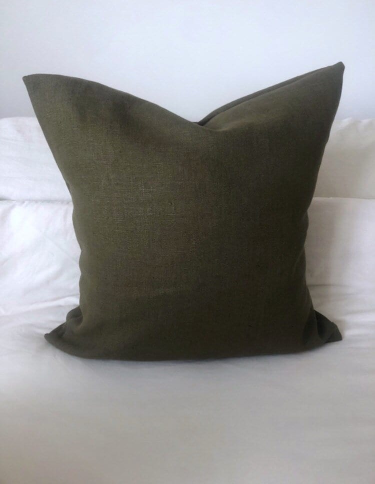 Olive Green French Linen Pillow Cover, Handmade envelope back Cushion