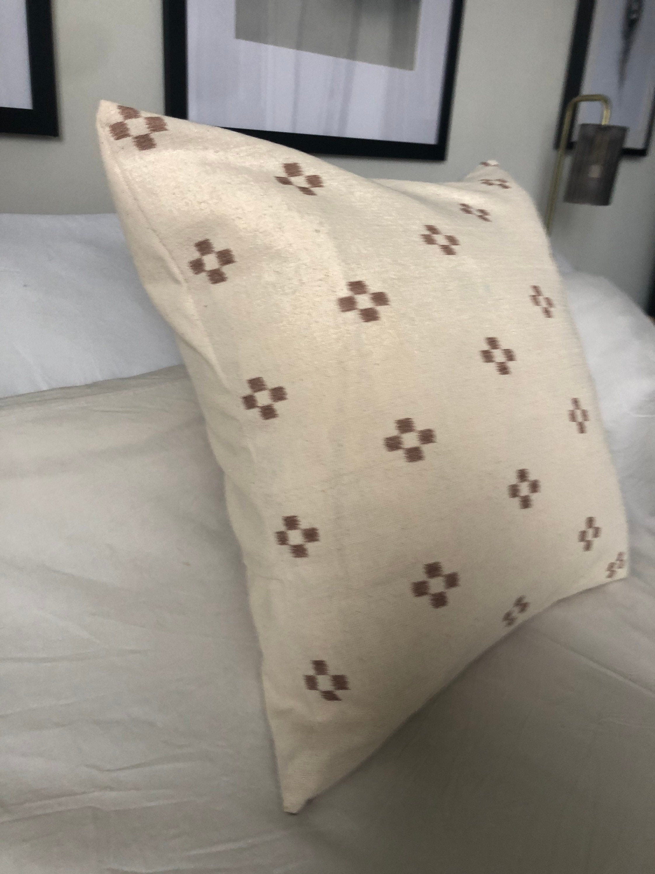 Beige Woven Cotton Pillow Cover, Sandy Brown Geometric Pattern