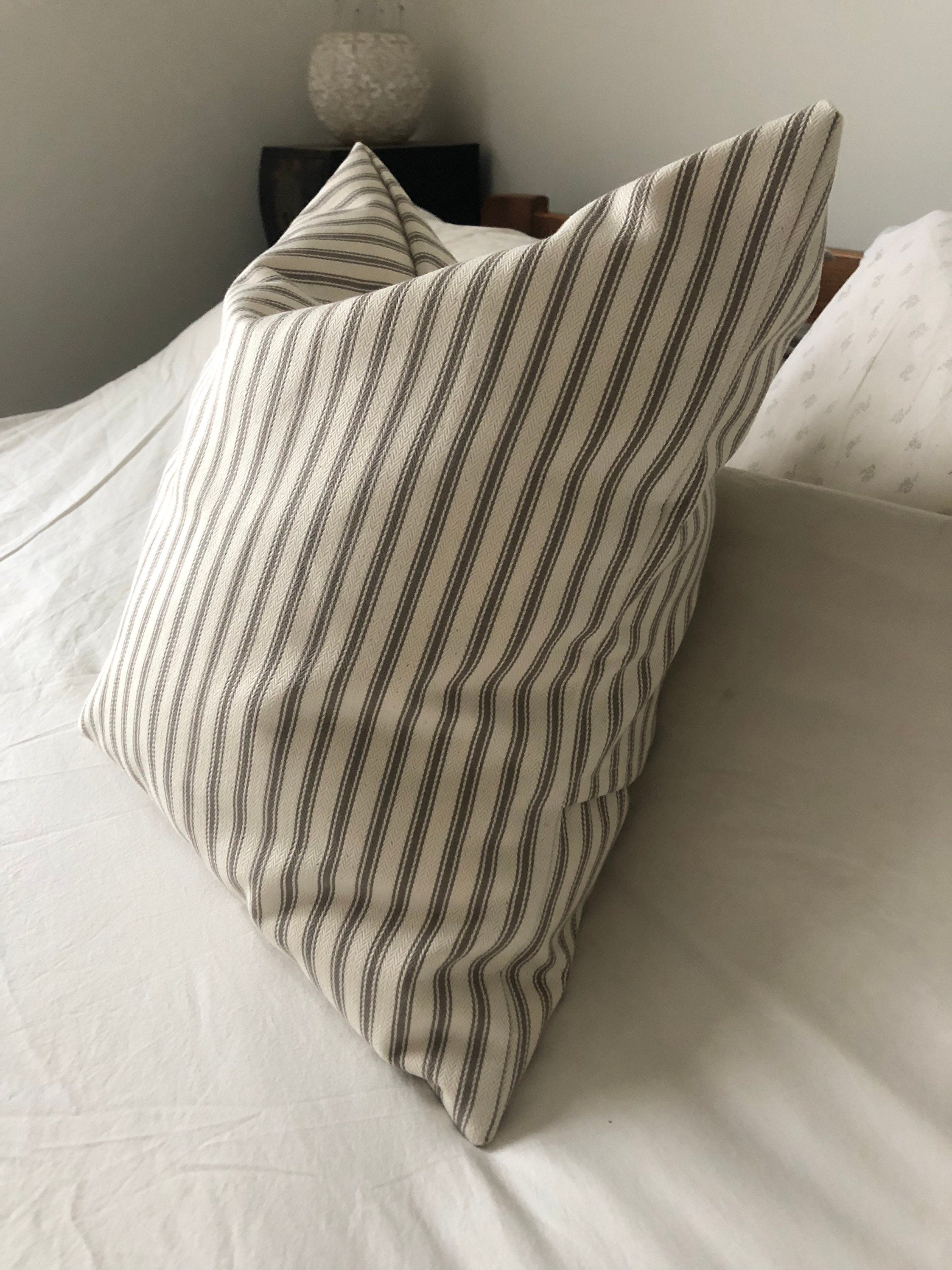 French Country Ticking Stripe Pillow Cover, Beige Vintage Farmhouse Cushion