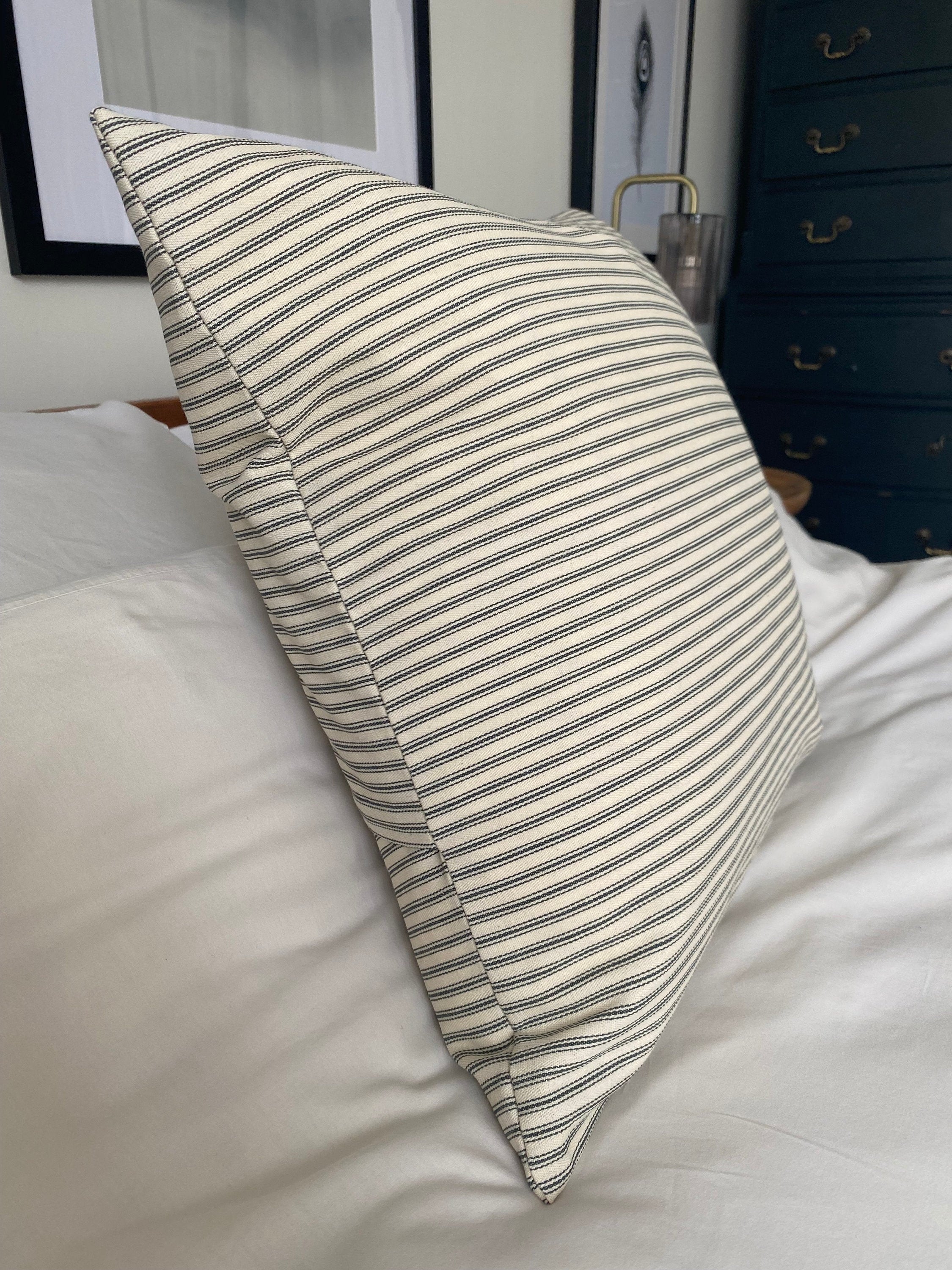 Farmhouse Ticking Stripe Pillow Cover, Charcoal Grey, Vintage Style
