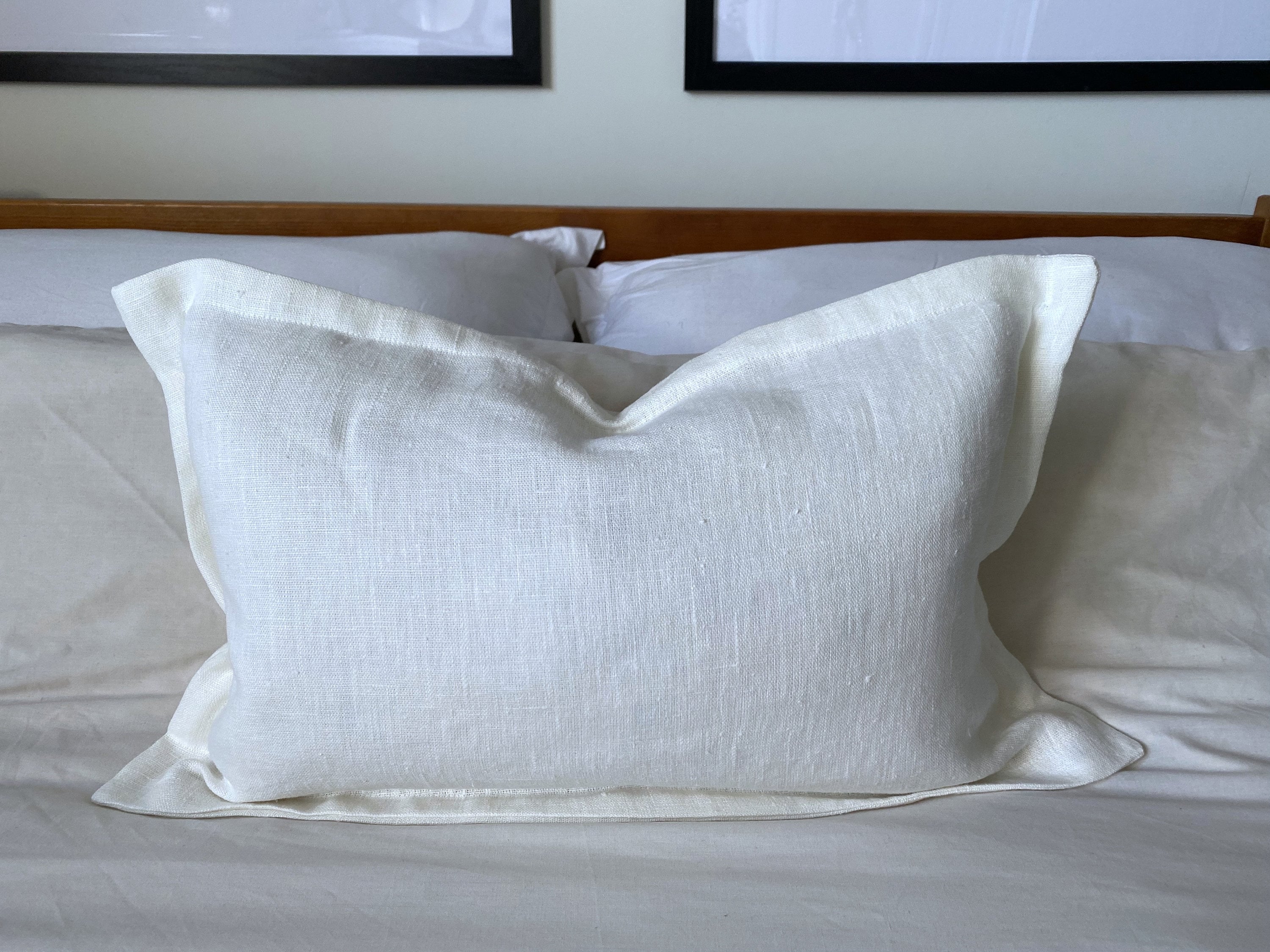 Off white linen pillow cover, bolster cushion cover, oxford edging linen cushion, french vintage linen, extra large cushion covers