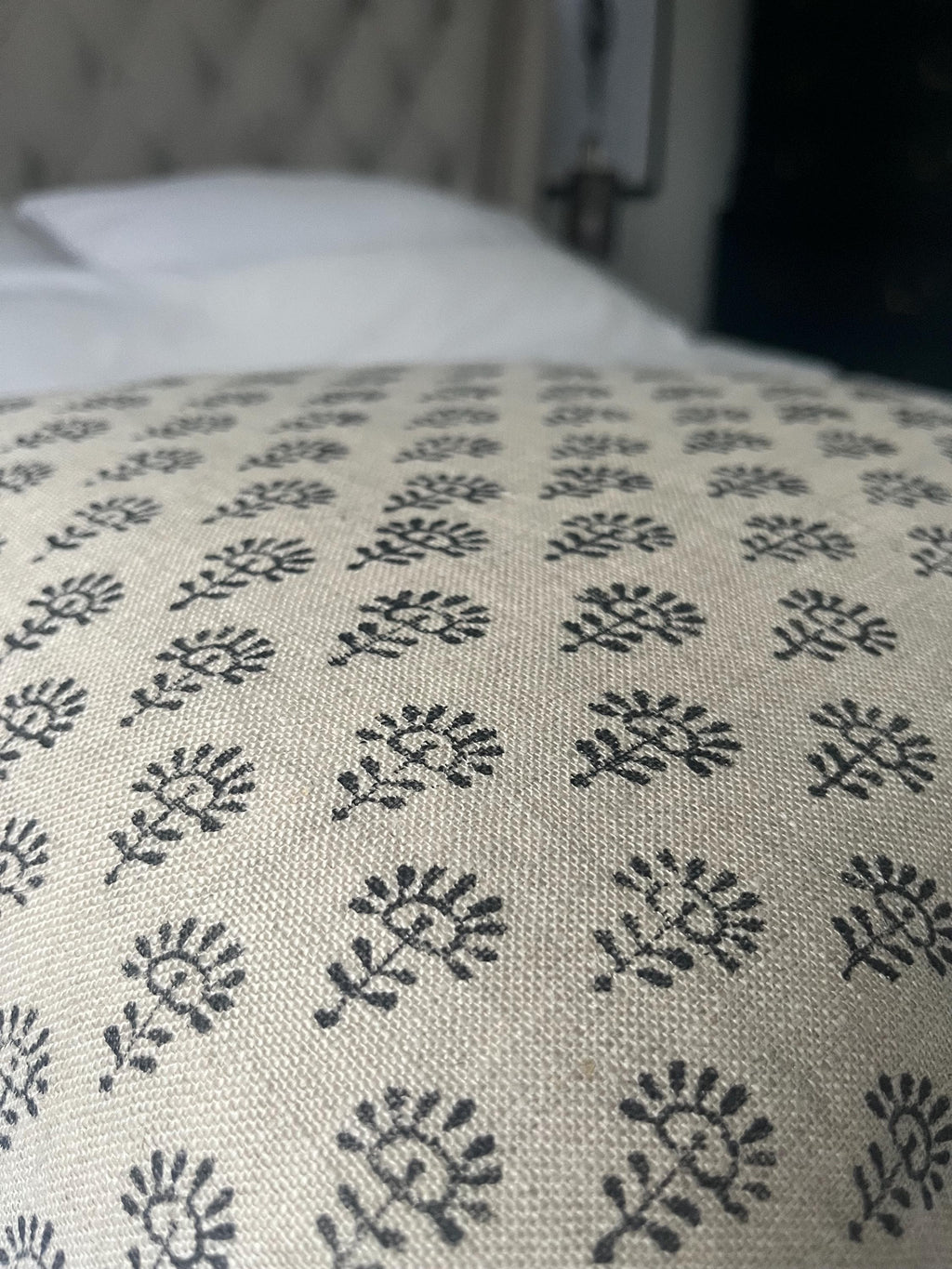Beige Linen Block Print Pillow Cover: Neutral Bohemian Cushion