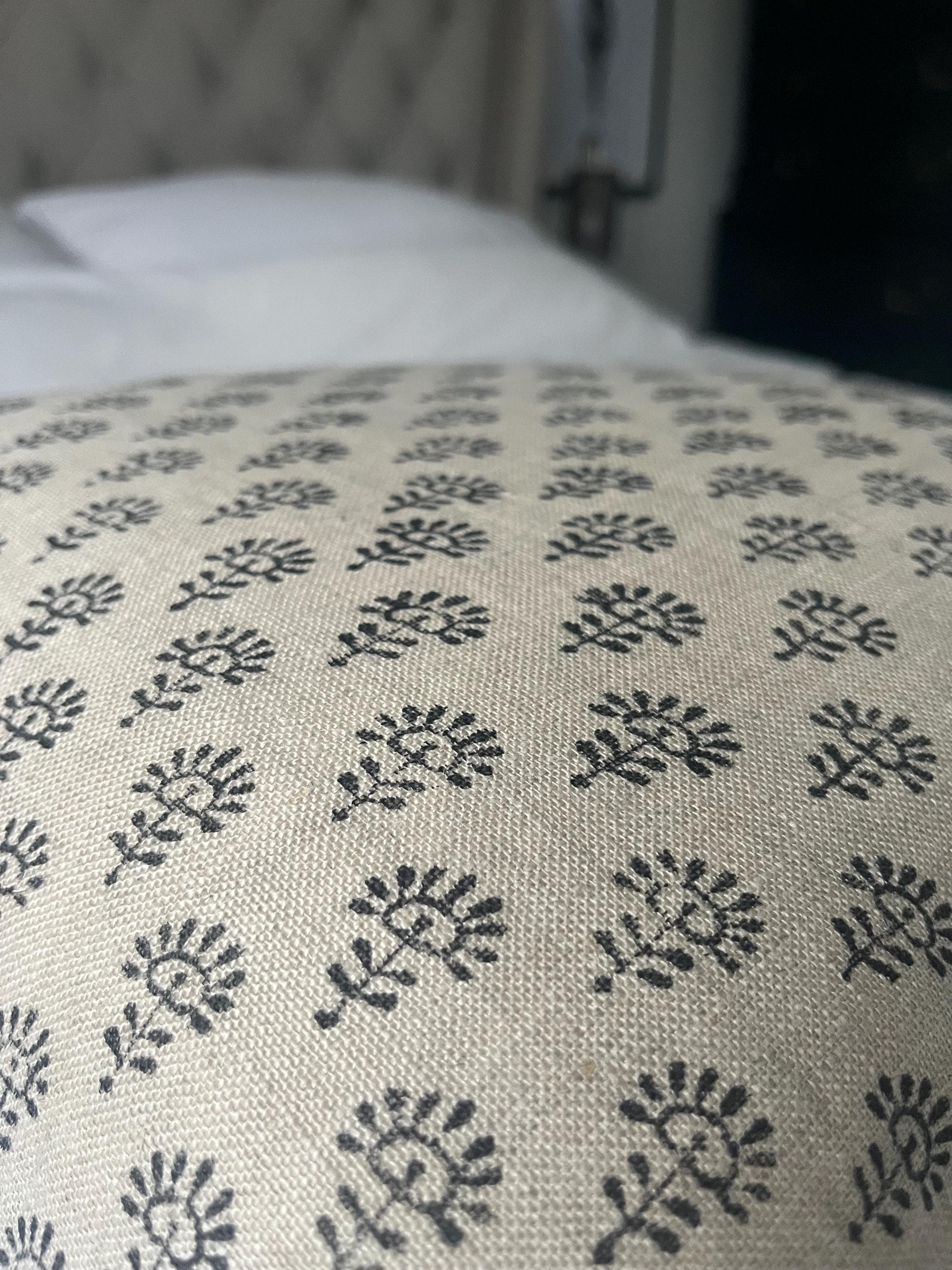 Beige Linen Block Print Pillow Cover: Neutral Bohemian Cushion