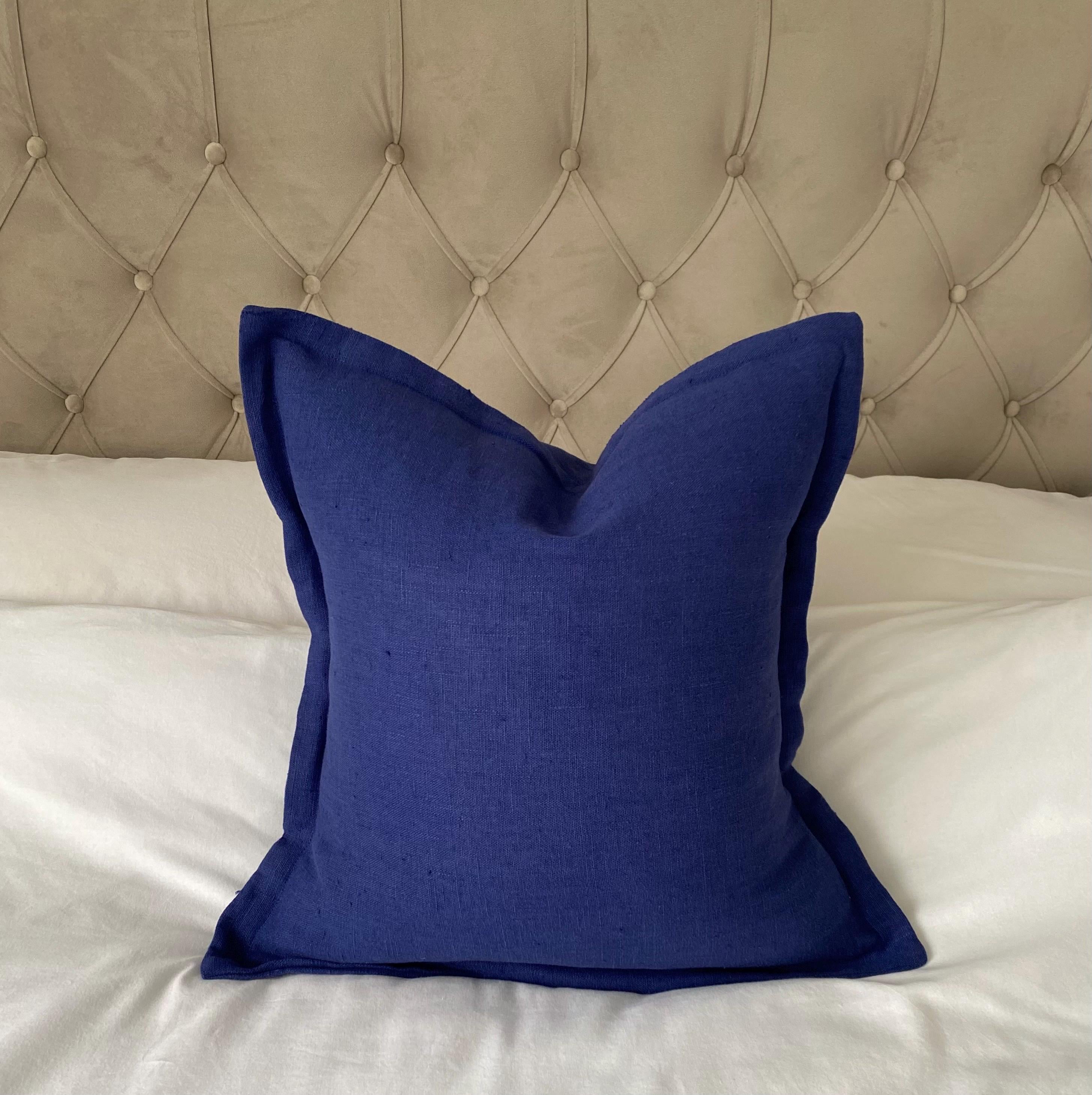 Royal Blue Linen Pillow Cover: French Country Flange Cushion