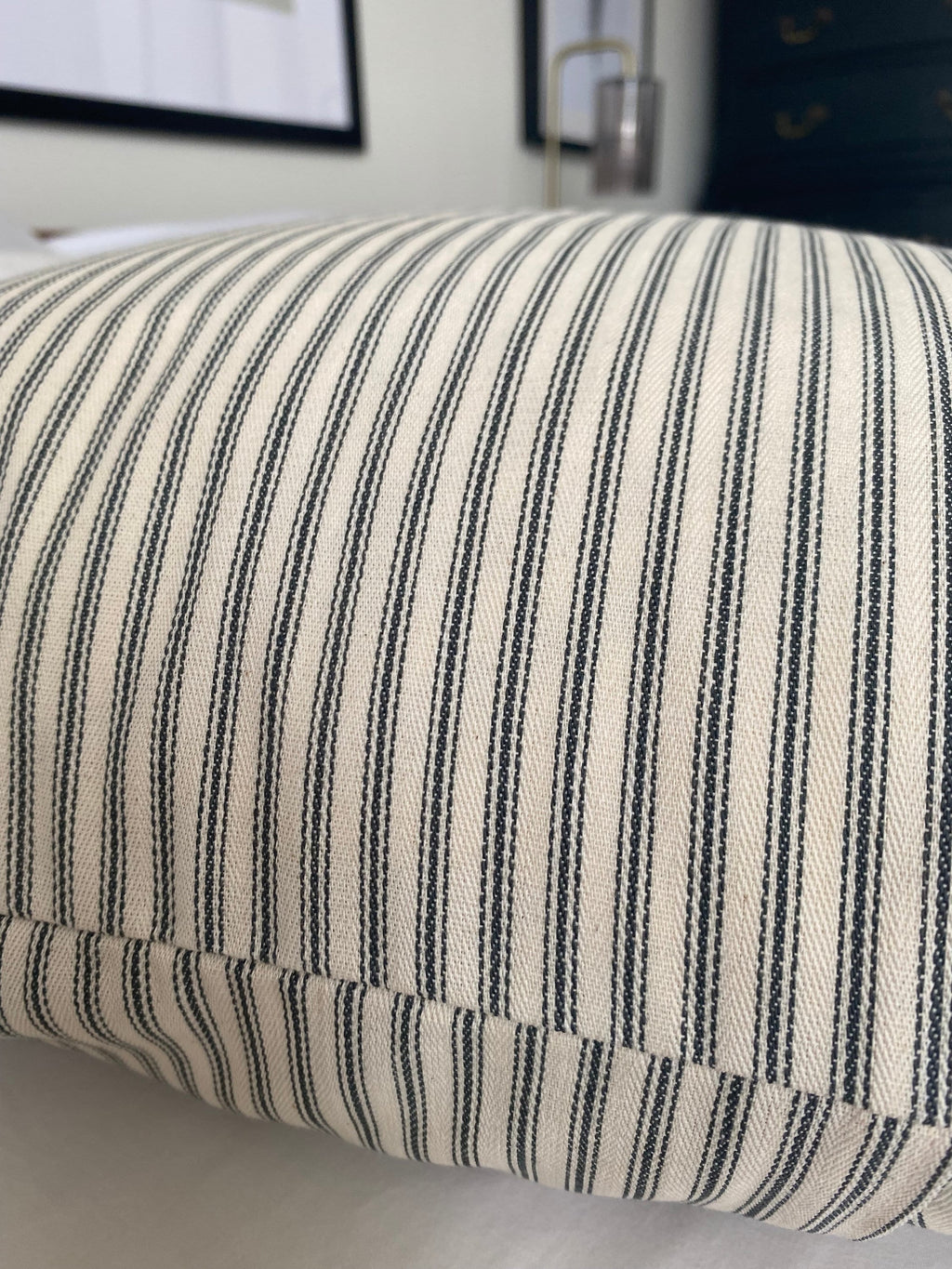 Farmhouse Ticking Stripe Pillow Cover, Charcoal Grey, Vintage Style