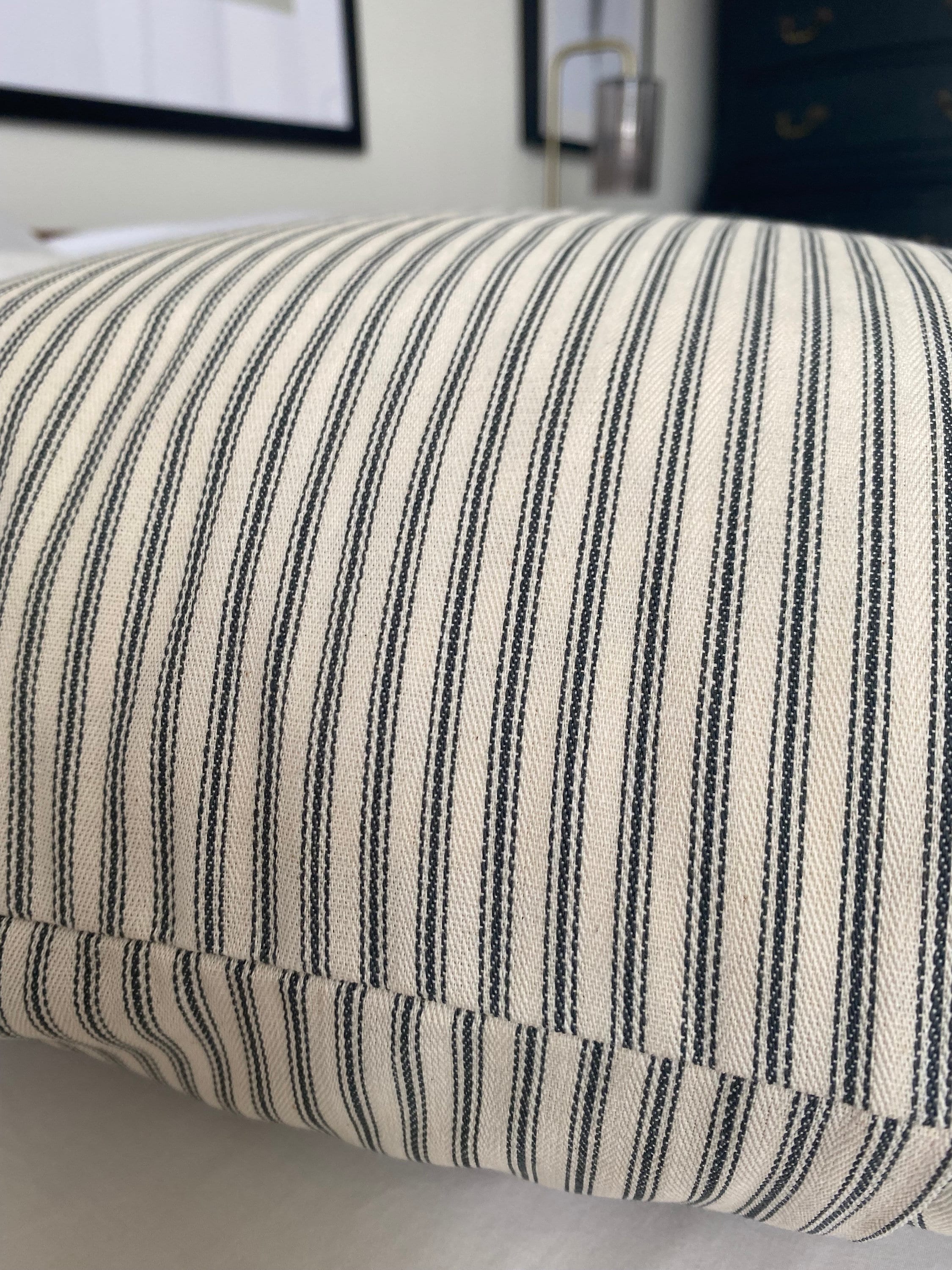 Farmhouse Ticking Stripe Pillow Cover, Charcoal Grey, Vintage Style