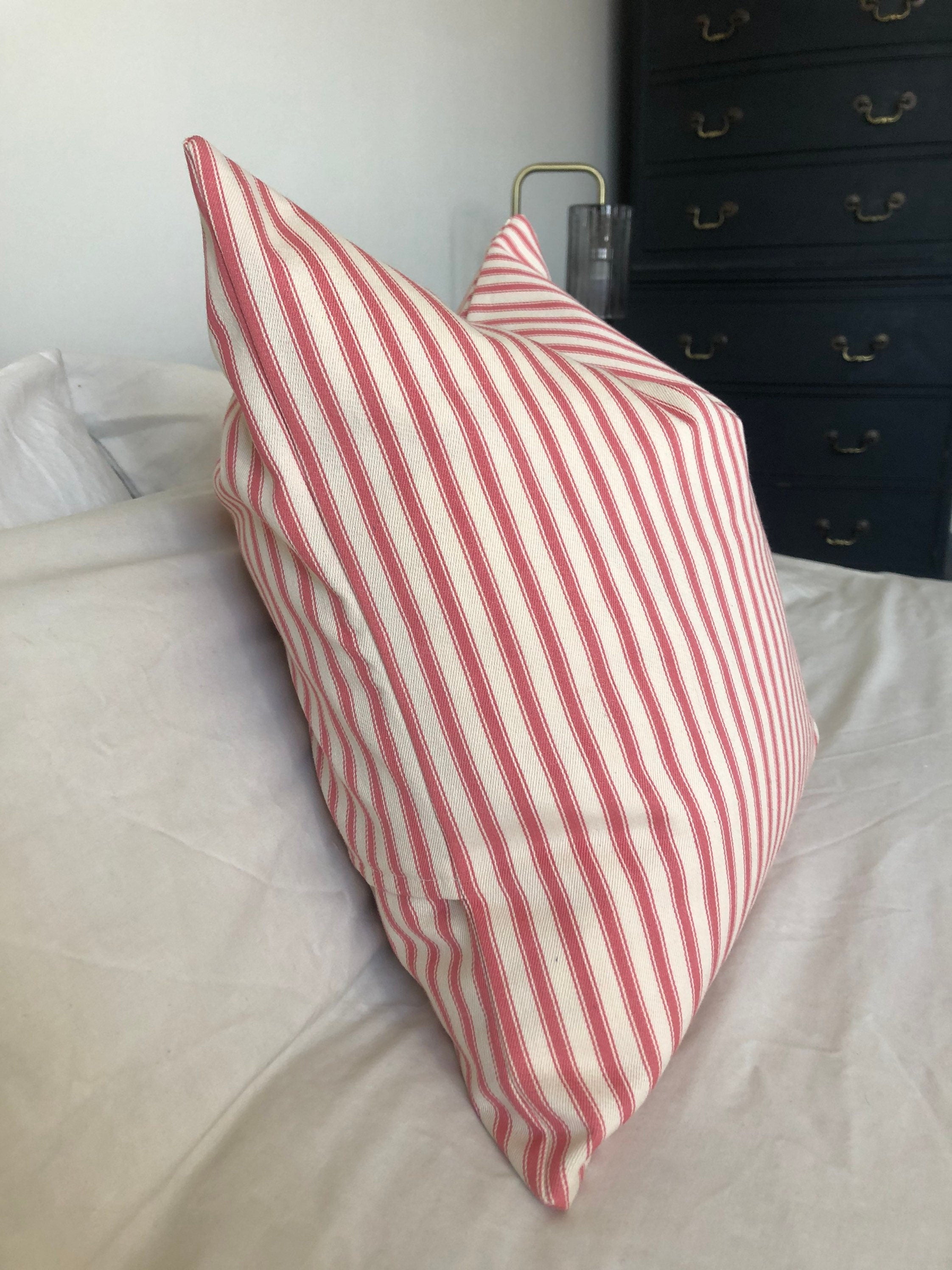 French Country Pillow Cover, Pink Ticking Stripe, Farmhouse Cushion