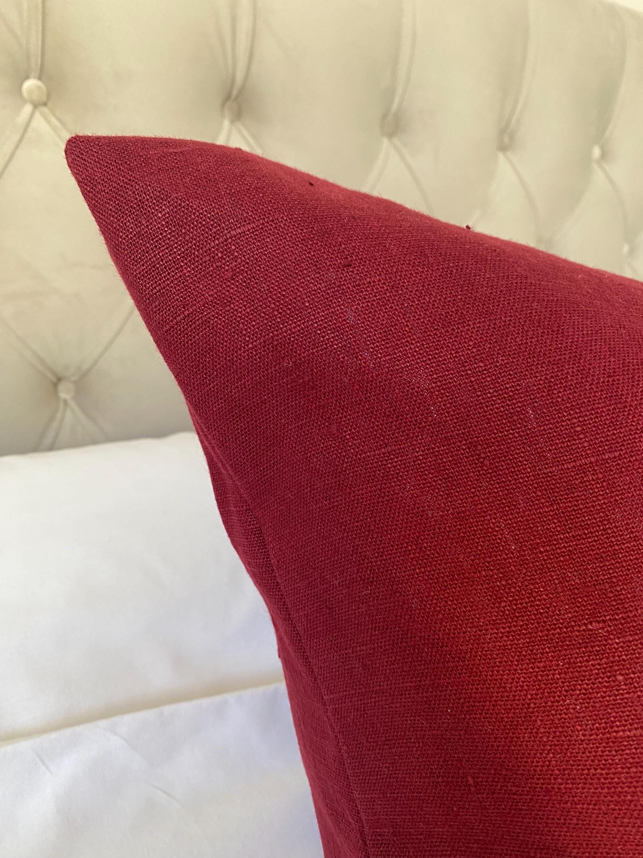 Red linen cushion covers, in a european linen with envelope reverse