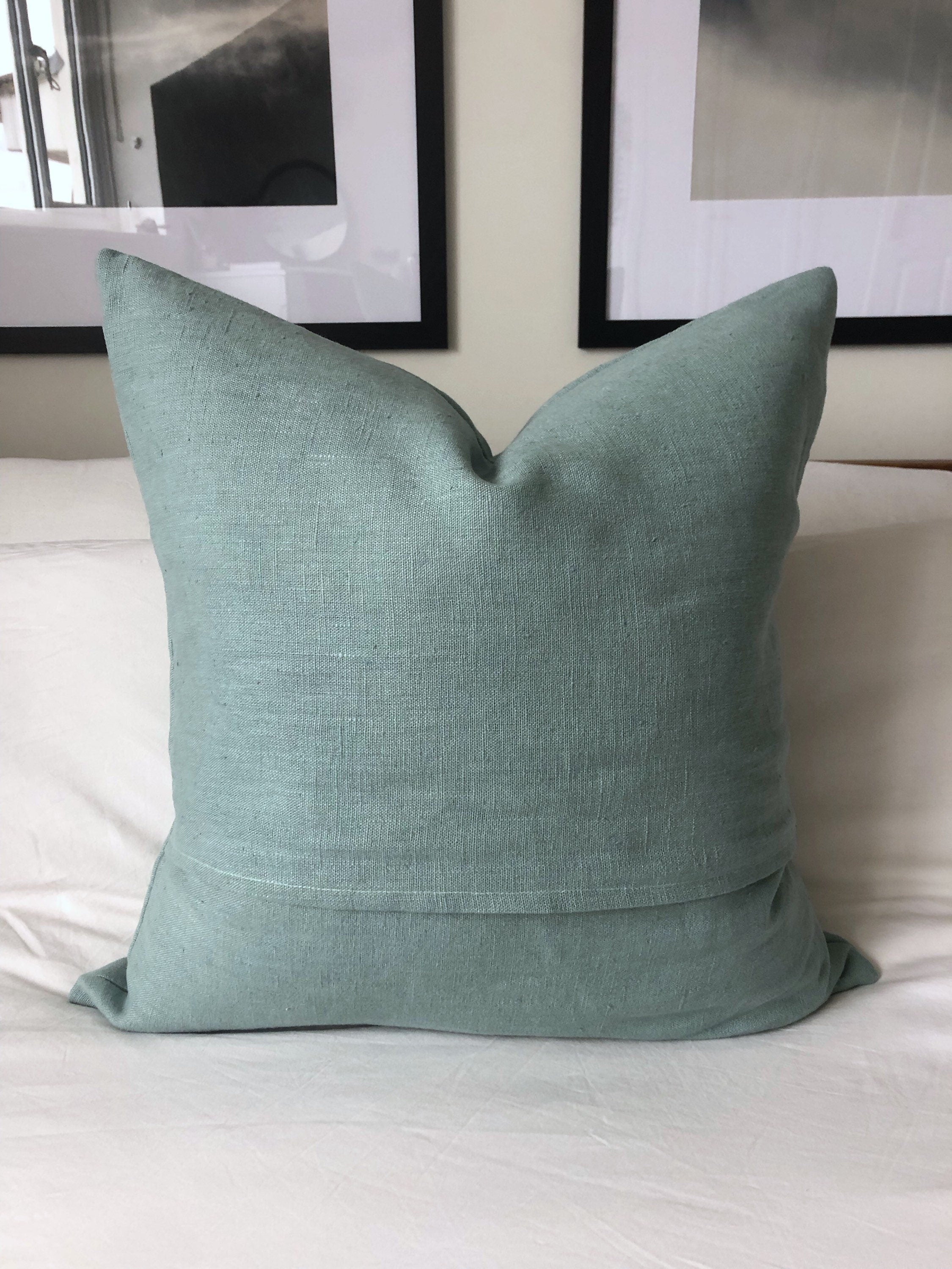 Mint Green Linen Cushion Cover: French Vintage Style Pillow