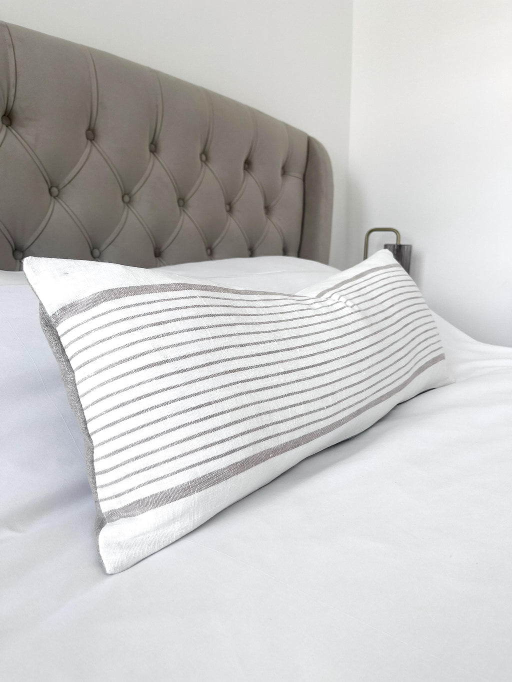 Stripe lumbar Pillow Cover: Beige Woven Cotton, neutral home decor