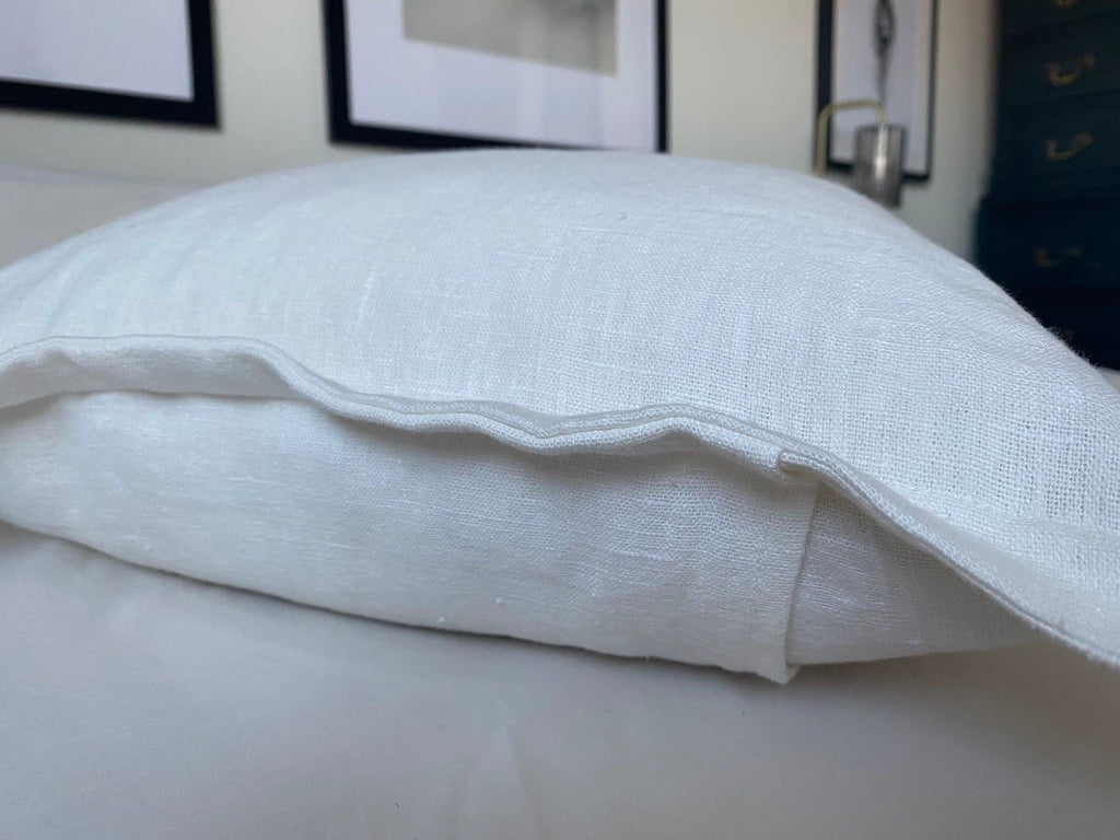 Off White linen cushion cover with oxford edging: neutral farmhouse textiles