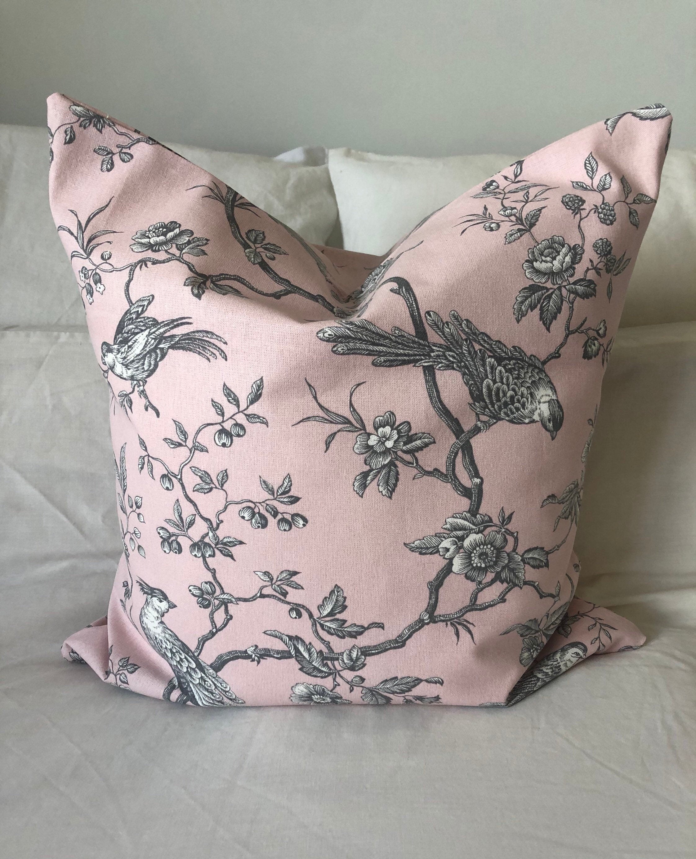 French vintage cushion covers, pink farmhouse toile pillow covers