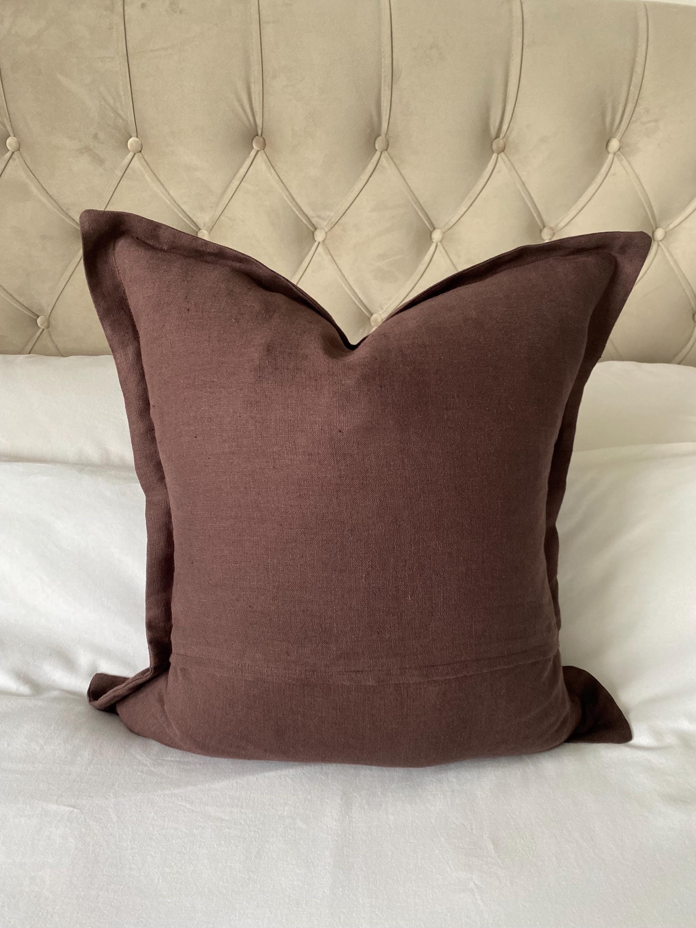 Chocolate Brown Linen Pillow Cover: Flange Edge Throw Cushion