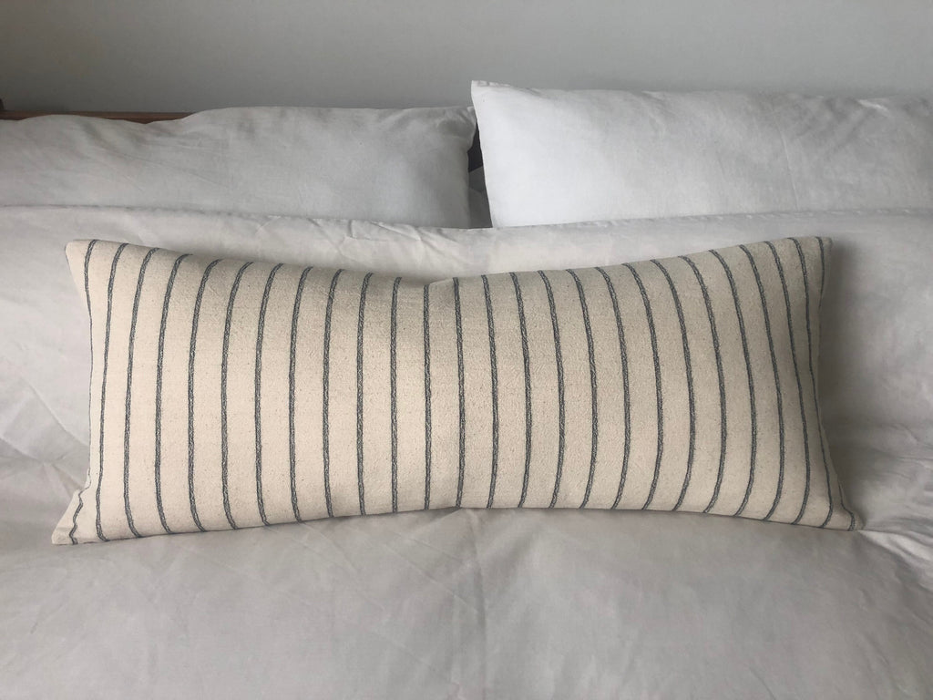 long neutral striped handwoven bolster pillow covers, beige lumbar pillow