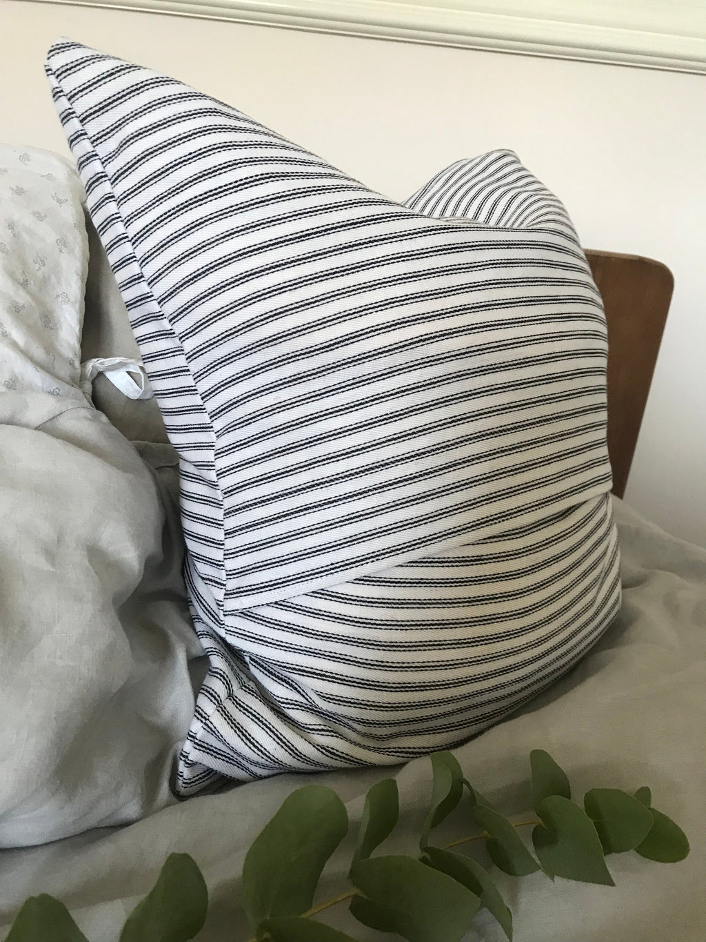 Striped Ticking Pillow Cover: French Vintage Farmhouse Cushion